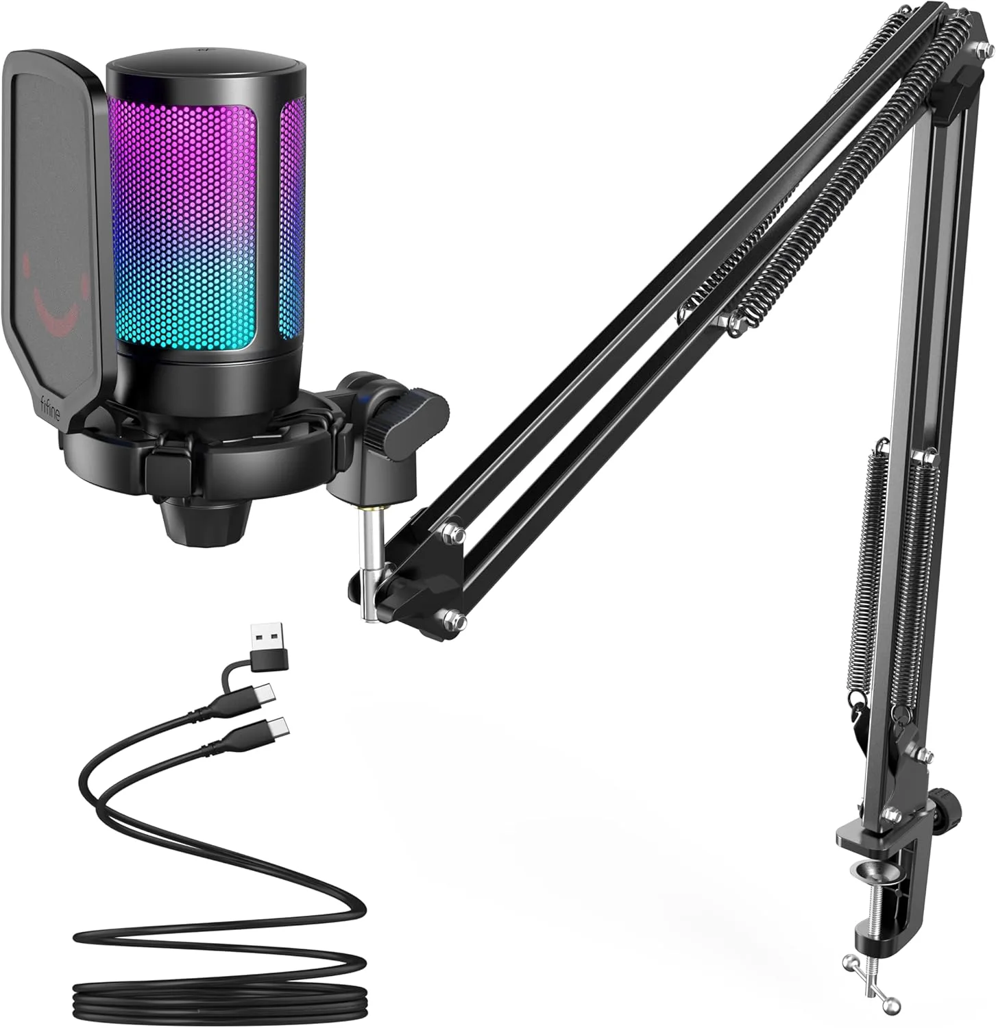 Micrófono USB para gaming Fifine AmpliGame A6T con brazo articulado y RGB