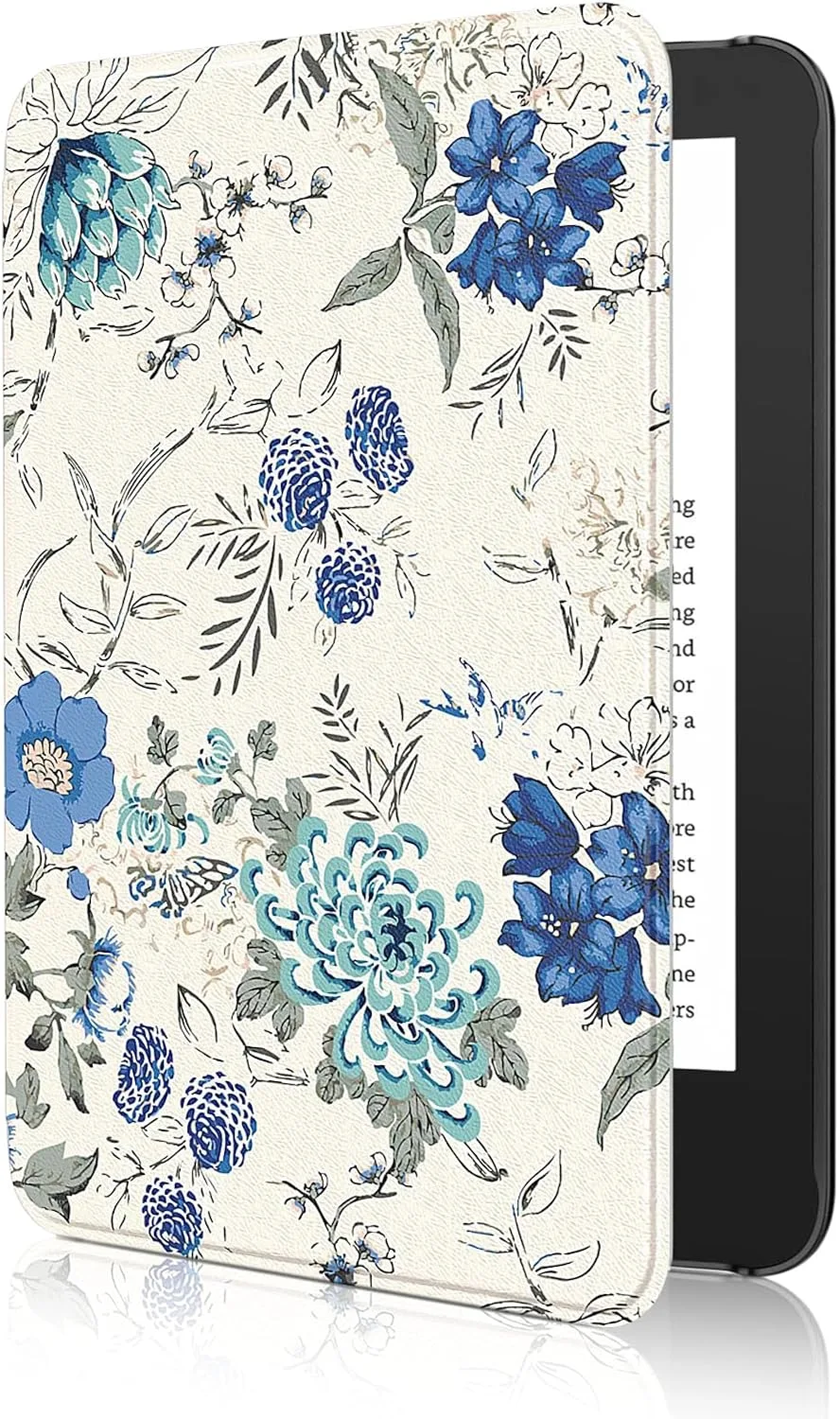 MoKo Case for 6" Amazon Kindle Basic 11th Gen 2024/2022, White Blue Floral
