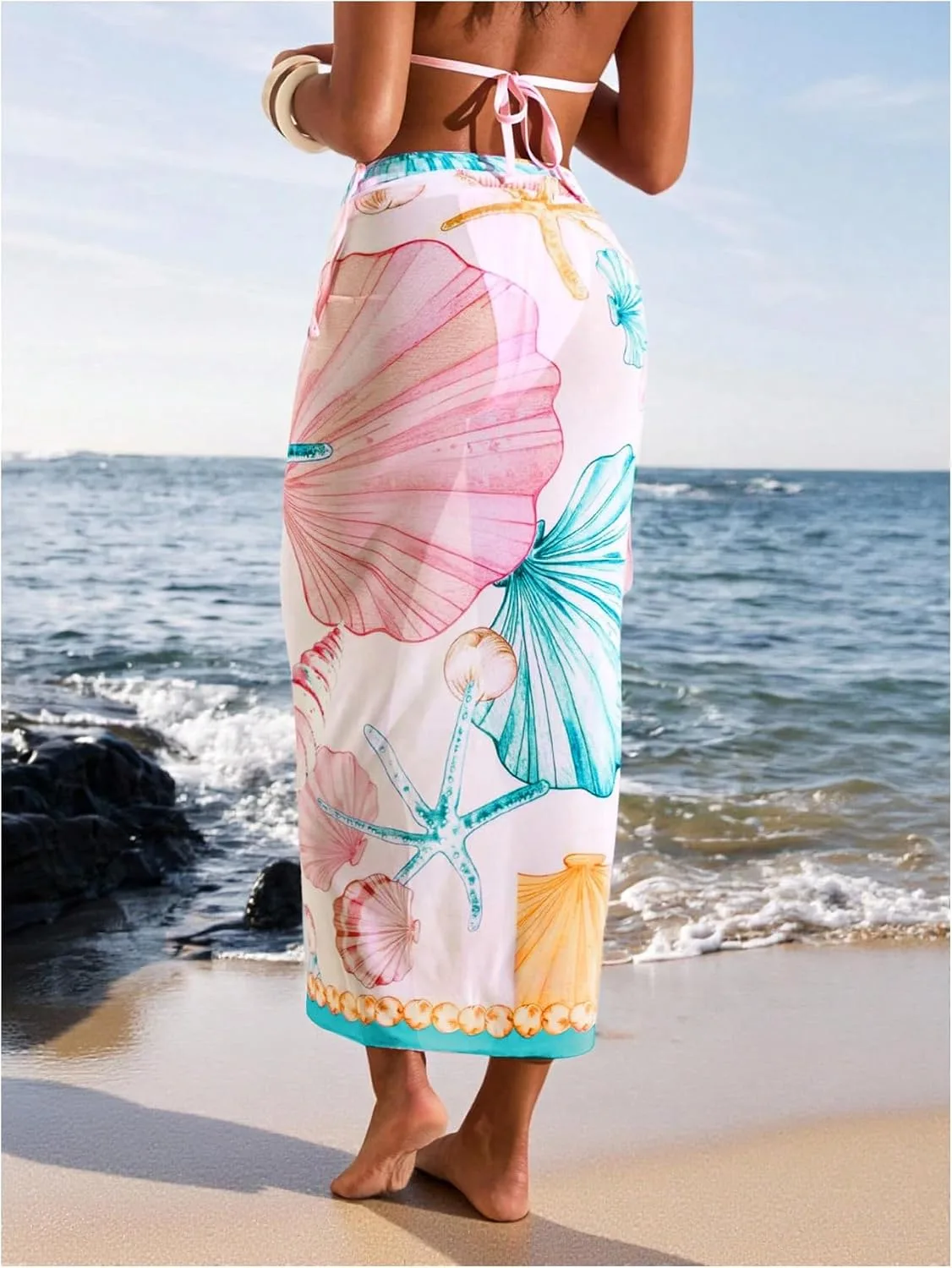 Floerns Women's Vacation Cover Up Floral Sheer Beach Sarong Wrap Swim Skirts