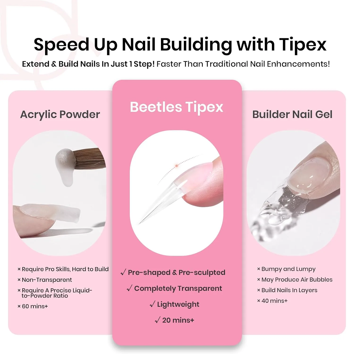 Beetles Tipex Instant Apex Nail Tips Kit, Long Stiletto, 224pcs 16 Sizes