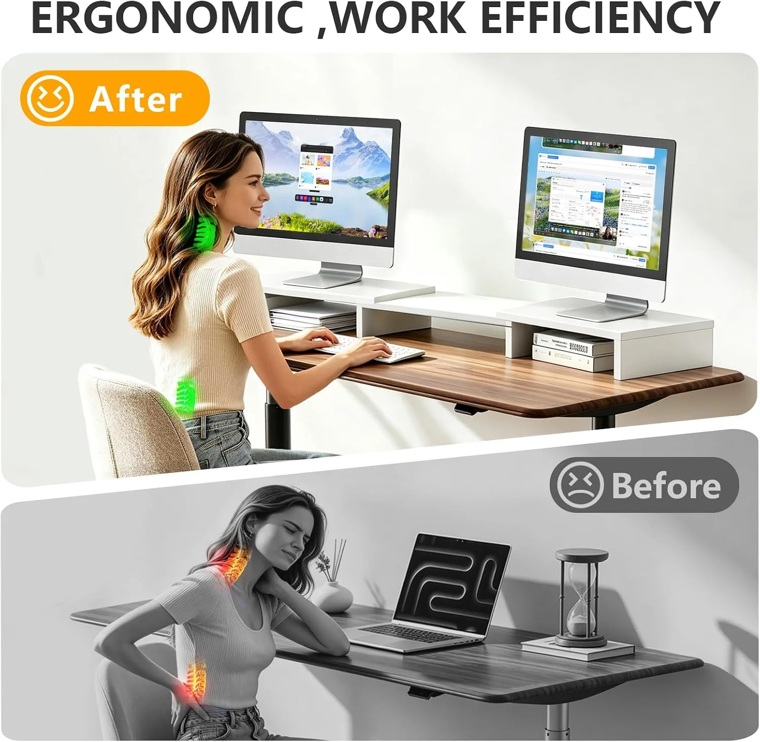 TAVR Dual Monitor Stand Riser, Wooden Computer Monitor Stand for 2 Monitors