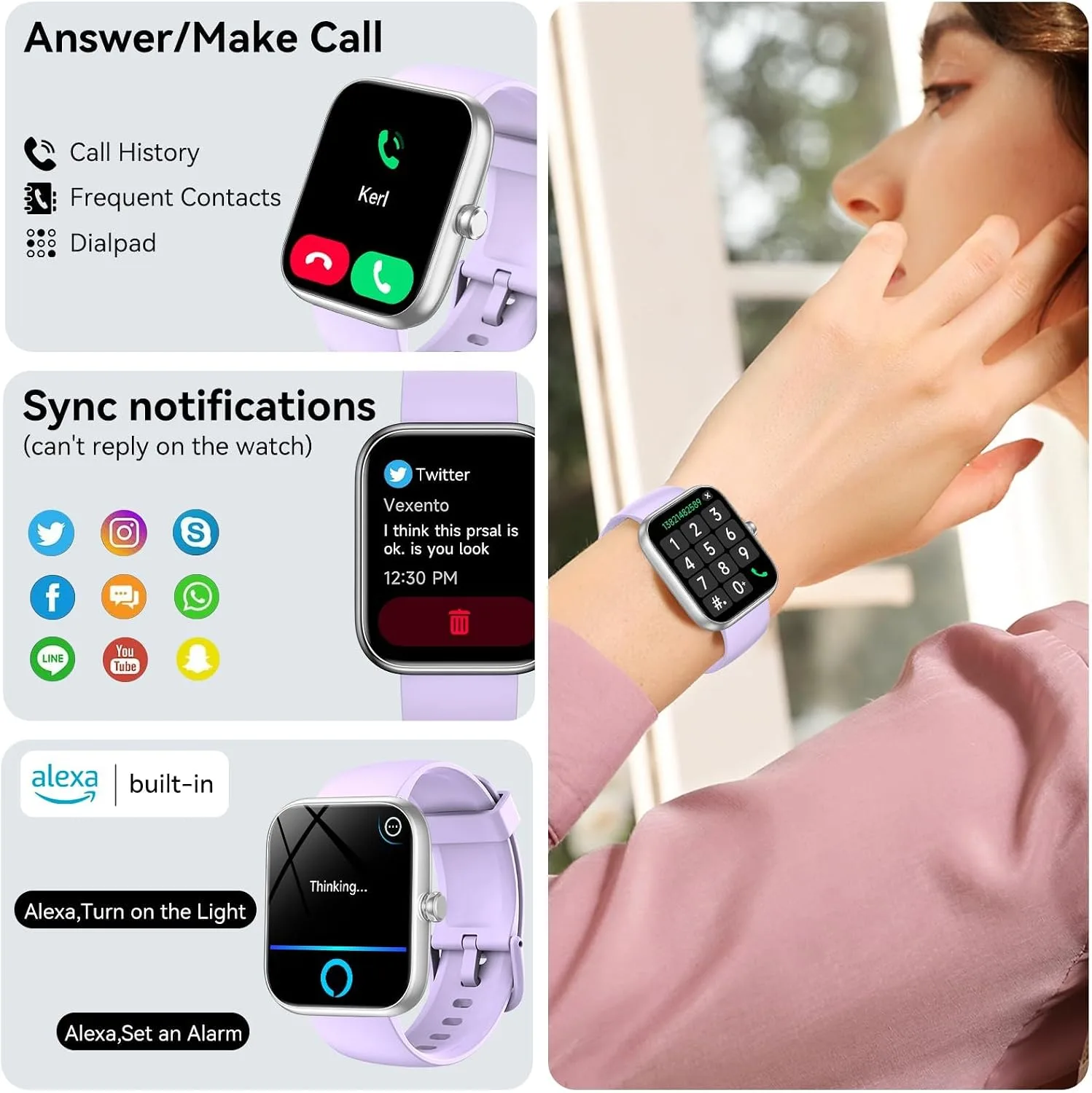 Smart Watch with Alexa Built-in 1.83" HD 2026 Health Fitness Tracker Bluetooth Calls and Notifications 120+ Sport Modes Heart Rate Sleep Monitor Fitness Watch IP68 Waterproof iPhone Android (Purple)