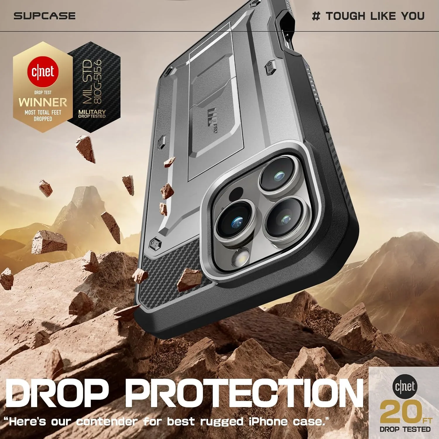 SUPCASE for iPhone 16 Pro Case with Screen Protector & Kickstand, Tigray