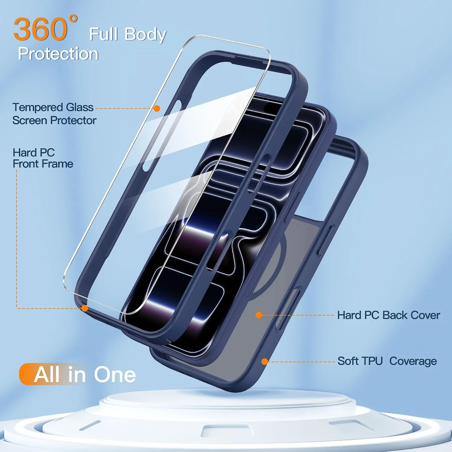 COOLQO Magnetic for iPhone 18/17 Pro Case, Translucent Matte, Blue