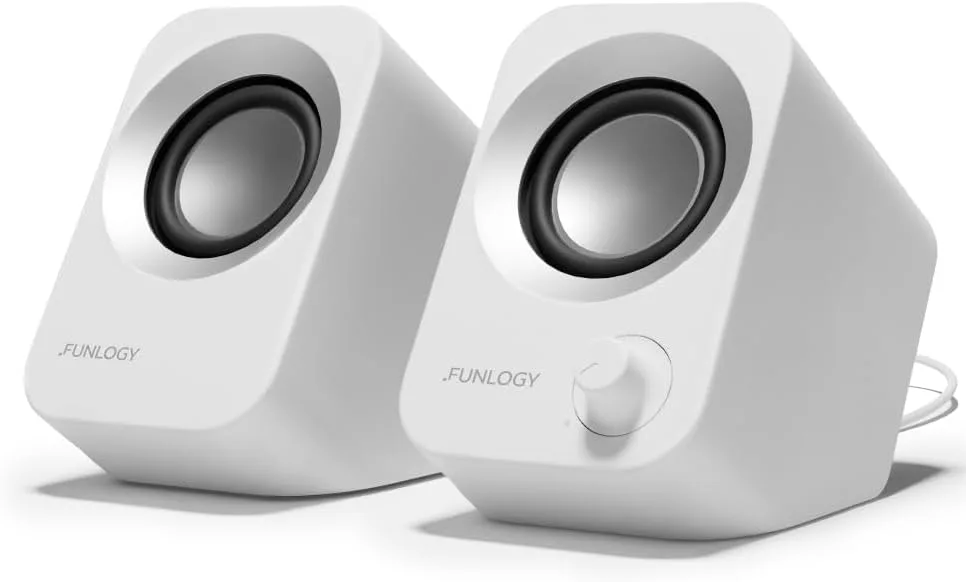 FUNLOGY Speaker - 14W Stereo PC Speakers, USB Powered, Compact Size with 30° Tilt Design, Volume Dial Control, for Desktop, Laptop, Monitor, Gaming Consoles, White