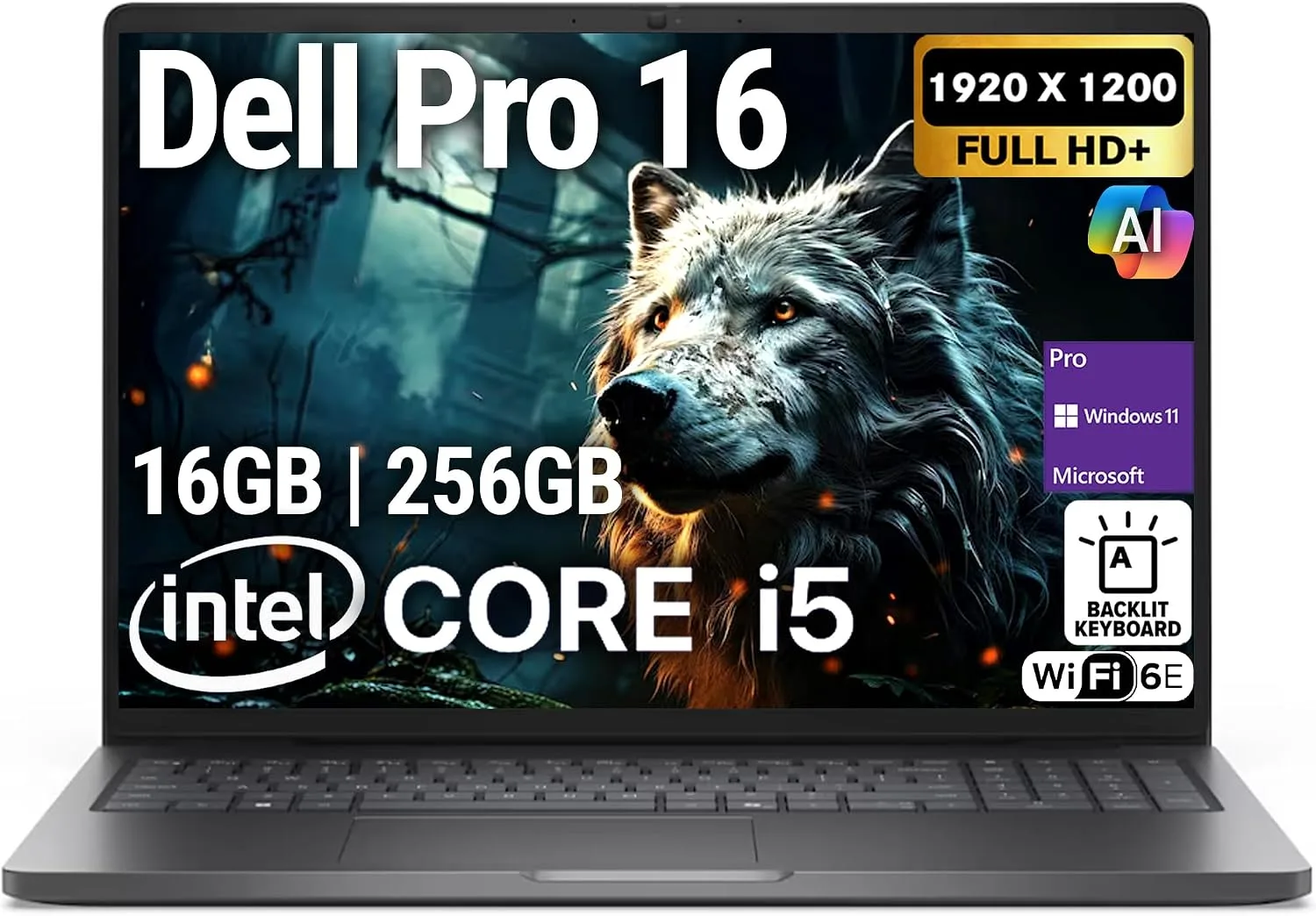 Dell Pro 16 PC16250 (Replaces Latitude 3550) 16” WUXGA Display Business Laptop, Intel i5-120U, 16GB DDR5 RAM, 256GB SSD PCIe, WiFi 6E + BT, RJ-45, Backlit Keyboard, HD Webcam, Windows 11 Pro - Black