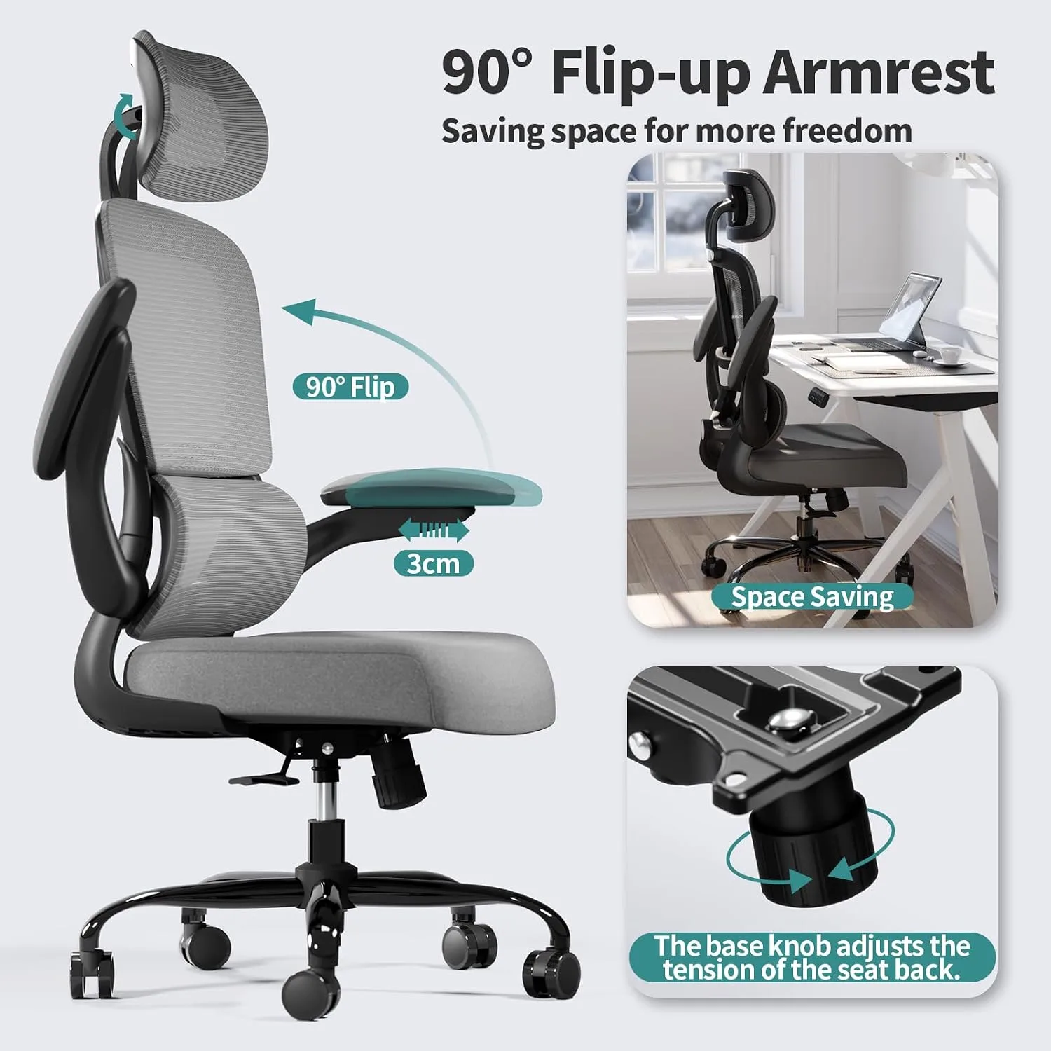 TRALT Office Chair Ergonomic Desk Chair with Lumbar Support Dark Grey, 1