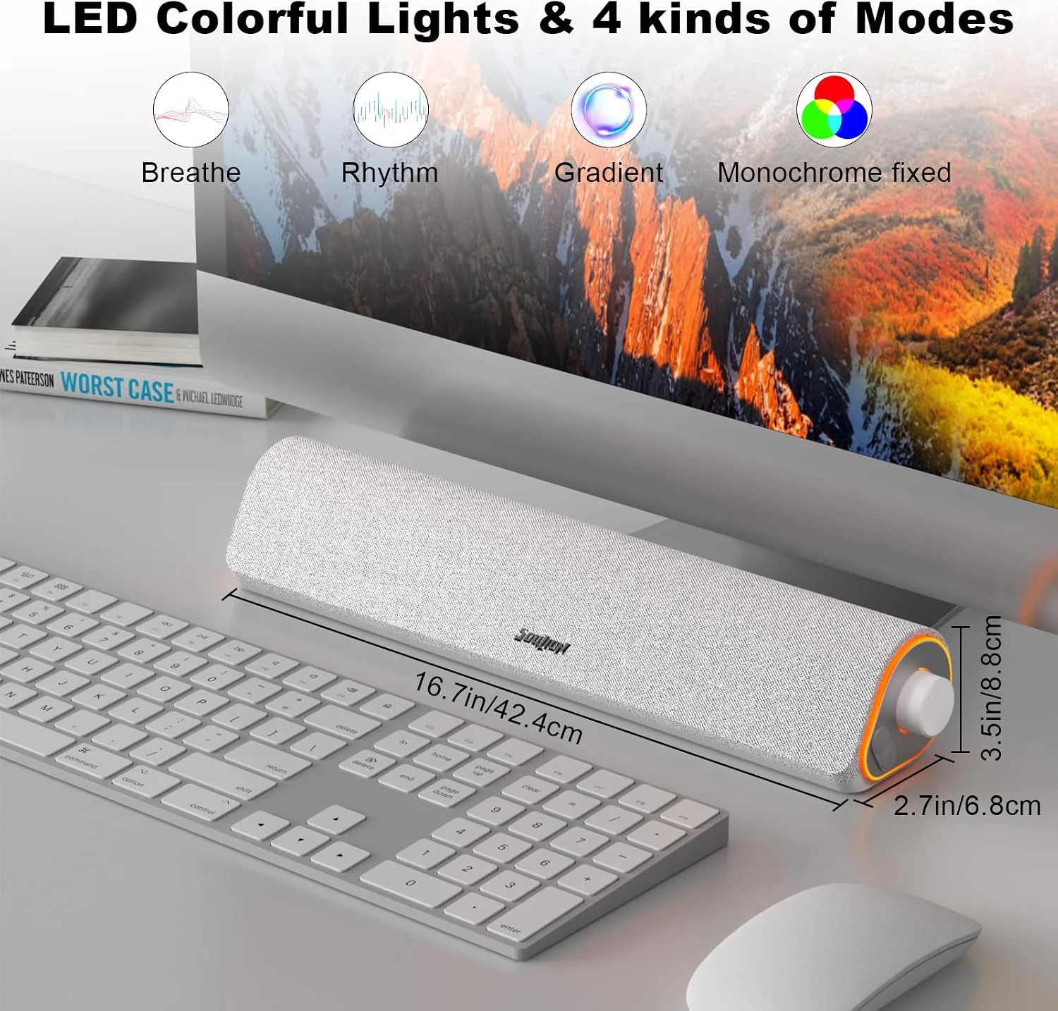 SOULION R50 Bluetooth Computer Speakers, USB Powered & 3.5 Aux White