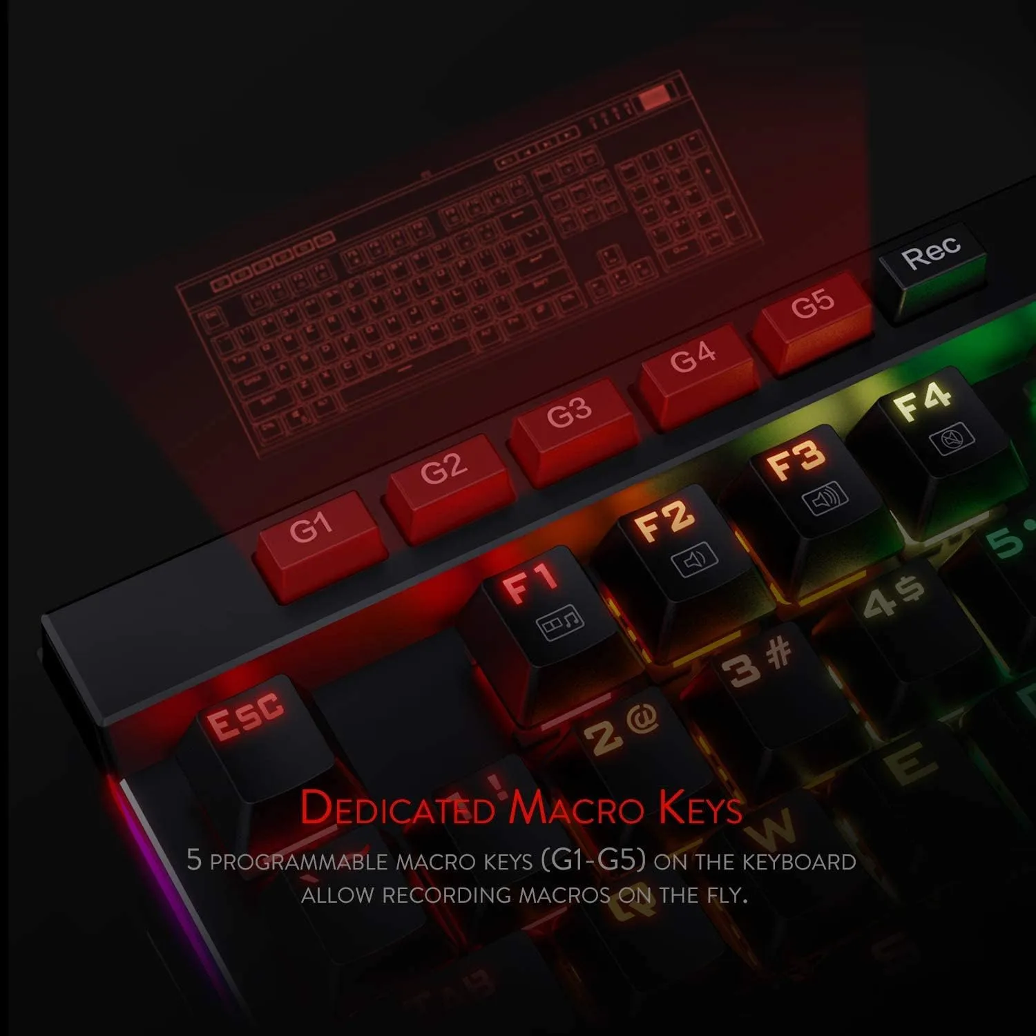 Redragon K580 Wired RGB Mechanical Gaming Keyboard, Macro Key & Media Wheel