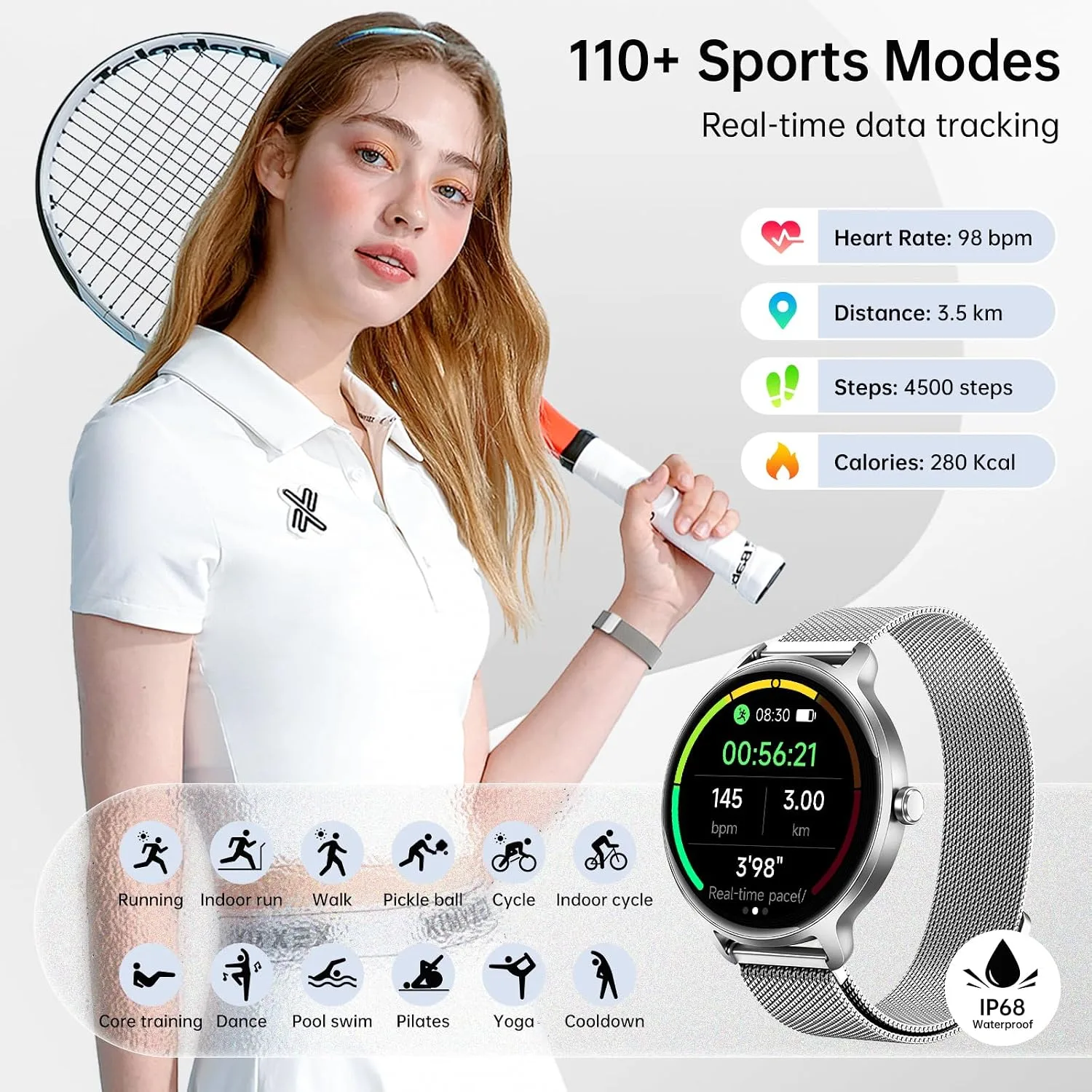 Smart Watch for Women, 1.27" HD AMOLED Smartwatch with Answer/Call for iPhone/Android/Samsung, Fitness Tracker with 120+ Sport Modes, Heart Rate/Sleep/Health Monitor, IP68 Waterproof