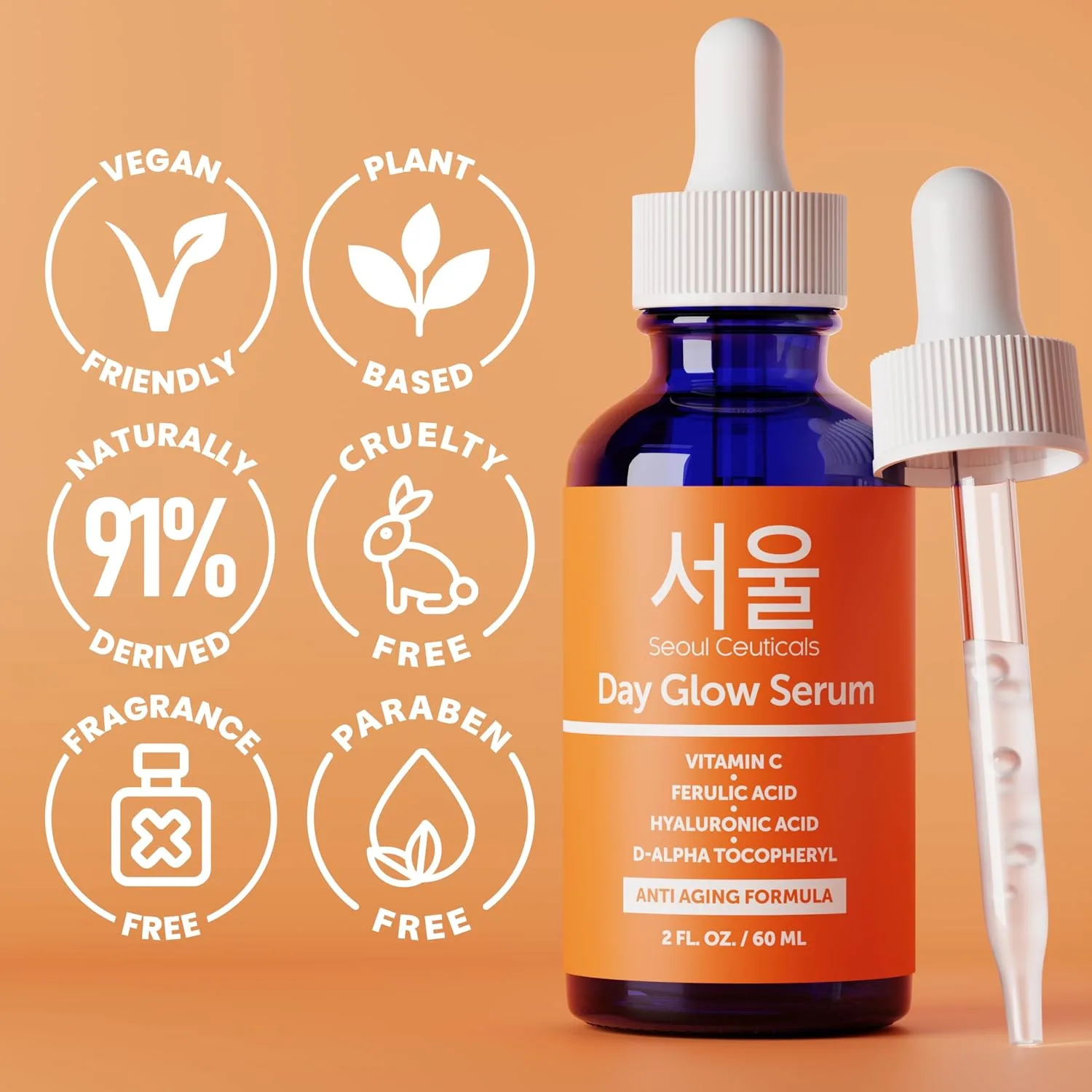 SeoulCeuticals Korean 20% Vitamin C Serum for Face + CE Ferulic 2oz Vit C