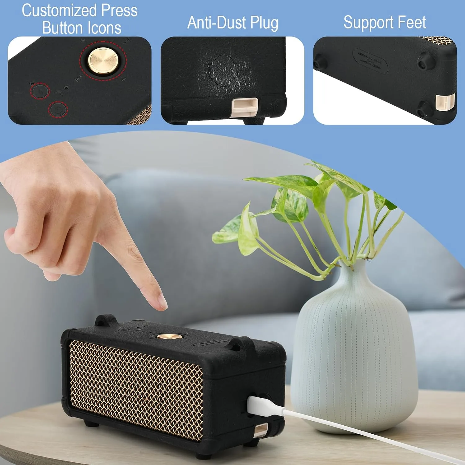 Silicone Cover for Marshall Emberton III Speaker, Soft Silicone Case Replacement Protective Skin Cover Portable Travel Sleeve with Shoulder Strap (Case Only) (Black)