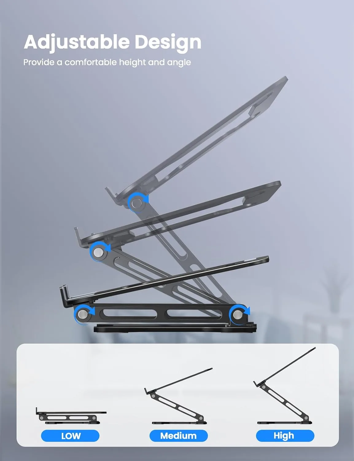 LOXP Adjustable Laptop Stand for Desk, Portable Airflow Laptop Riser Holder