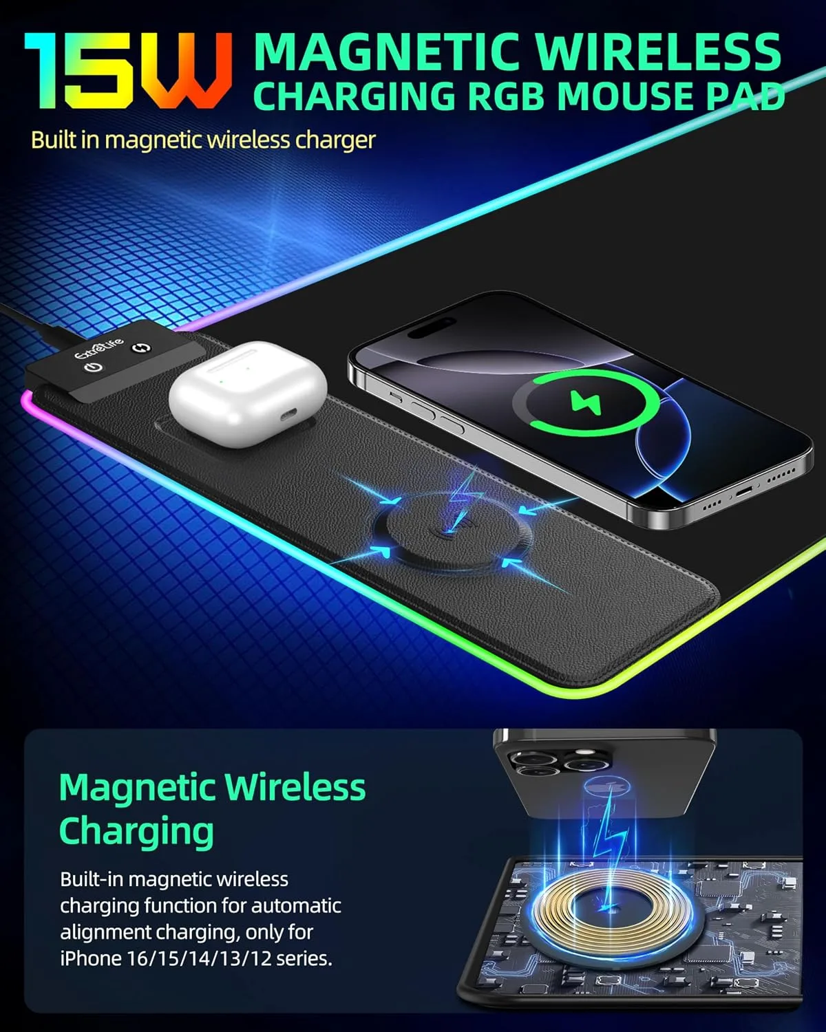 Wireless Charging Mouse Pad, RGB Gaming Mousepad, 31.5"x11.8"