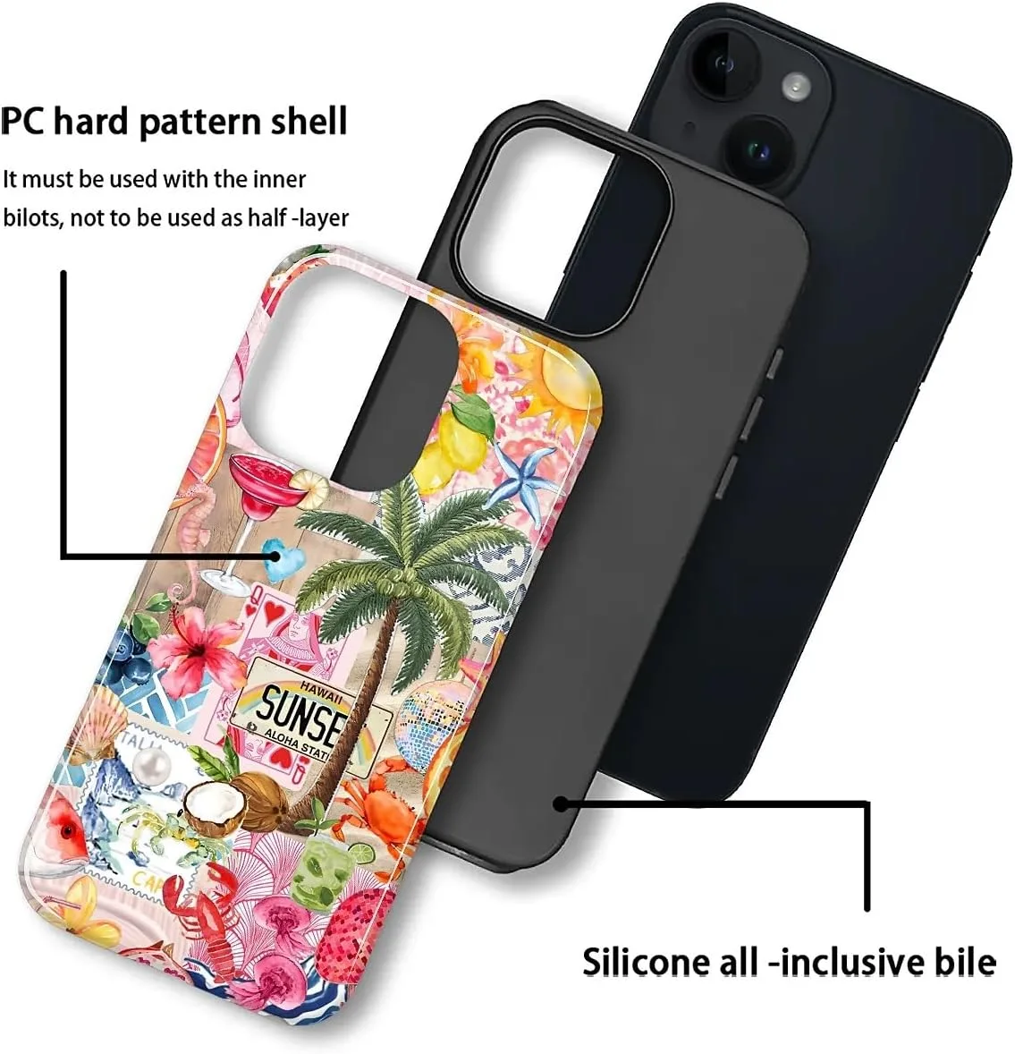 DAIZAG Case for iPhone 13/14,Mixed 2 Layer Design Shockproof Soft TPU Ddouble Protection Phone Case for iPhone 13/14-Aesthetic Summer Beach