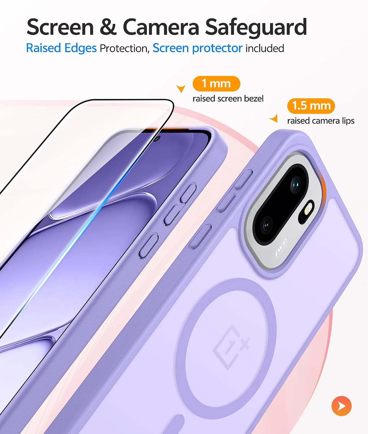 FNTCASE for OnePlus 15R Case, Fit for Magsafe, Screen Protector,Light Purple