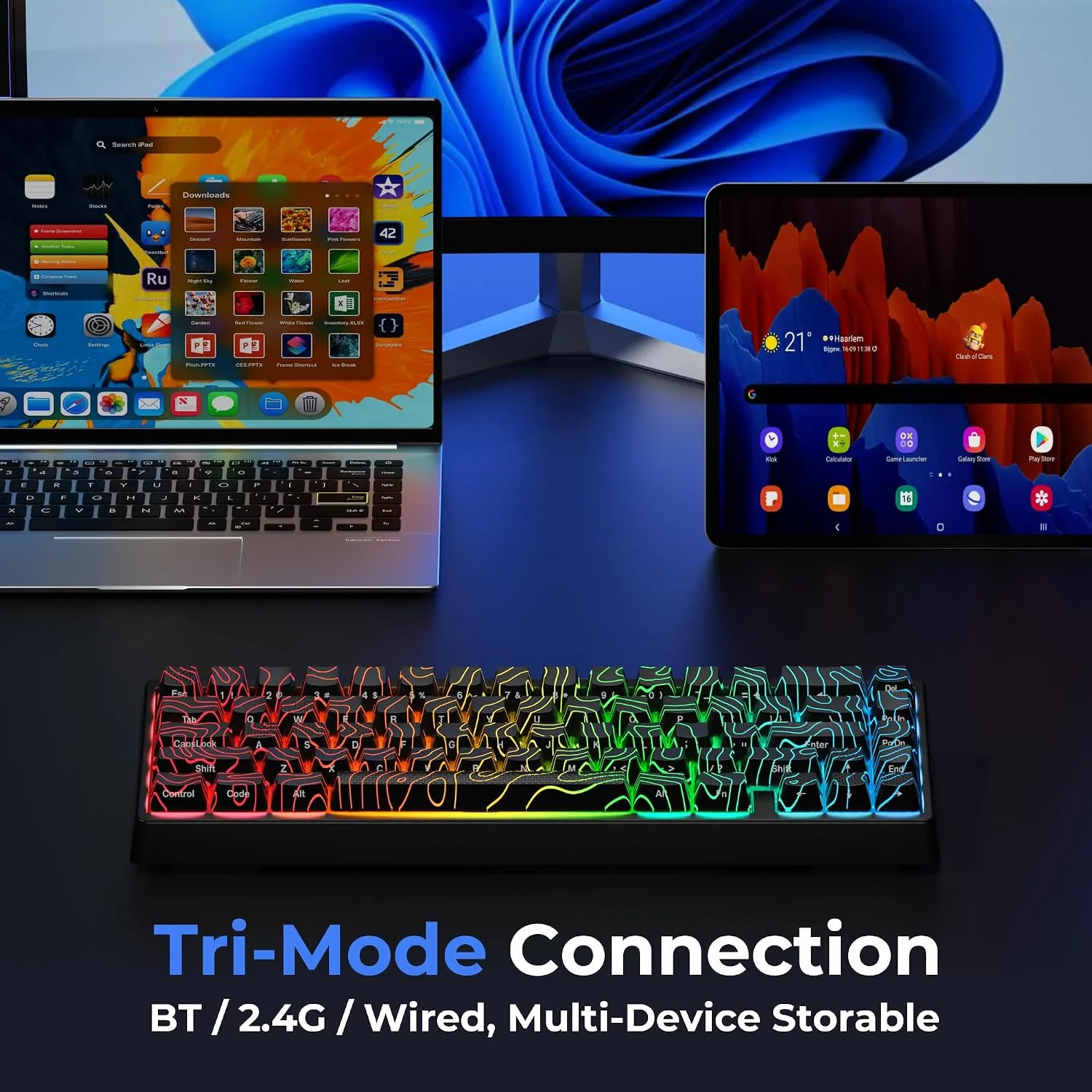 HITIME x XVX M67 60% Percent Keyboard Wireless, QMK/VIA Topographic Gaming Keyboard, Tri-Mode Thocky Creamy Mechanical Key Board, Hot Swappable Mount RGB IMD Tech for Win/Mac, Black