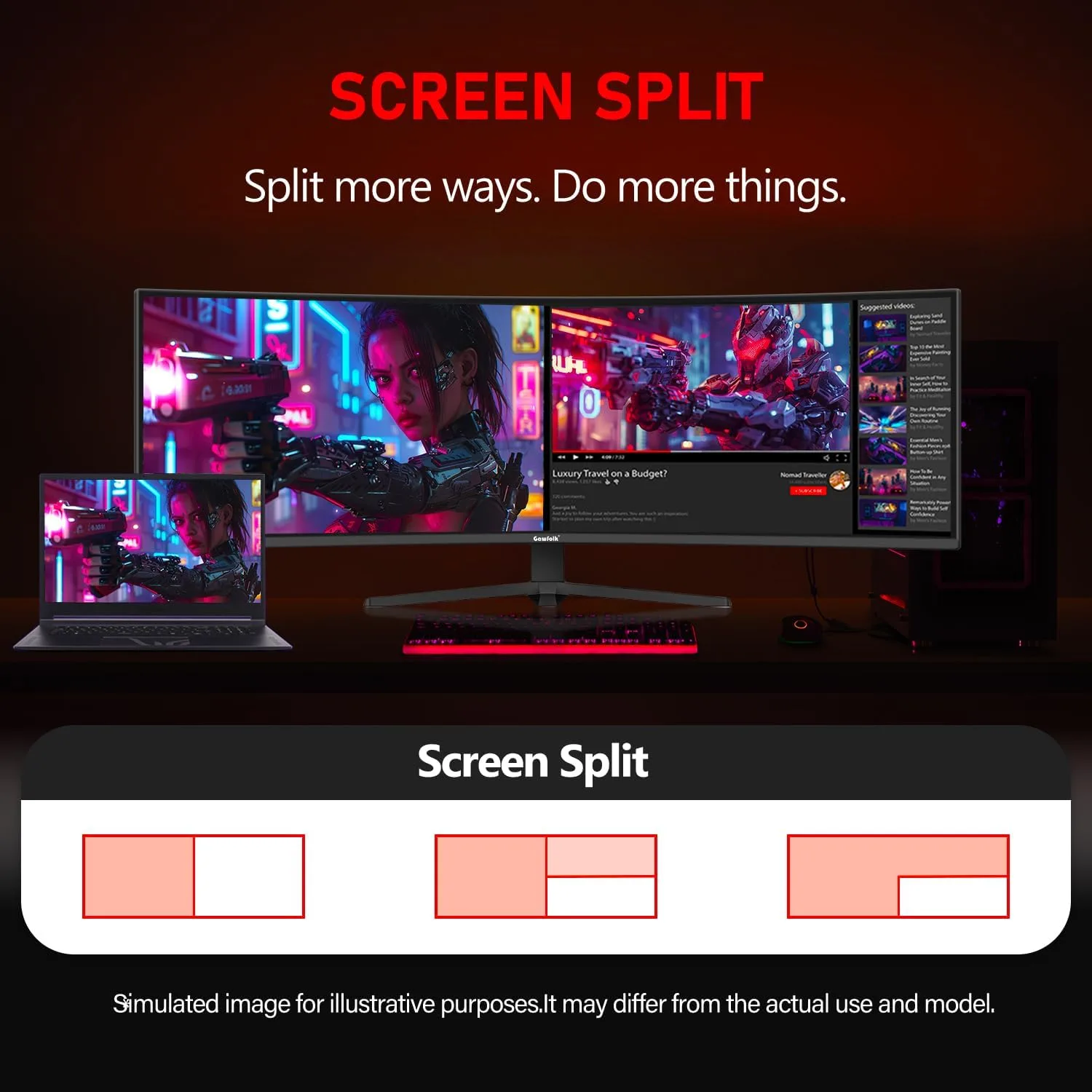 Gawfolk 49 Inch Curved Gaming Monitor 120Hz, 5120x1440 Dual QHD