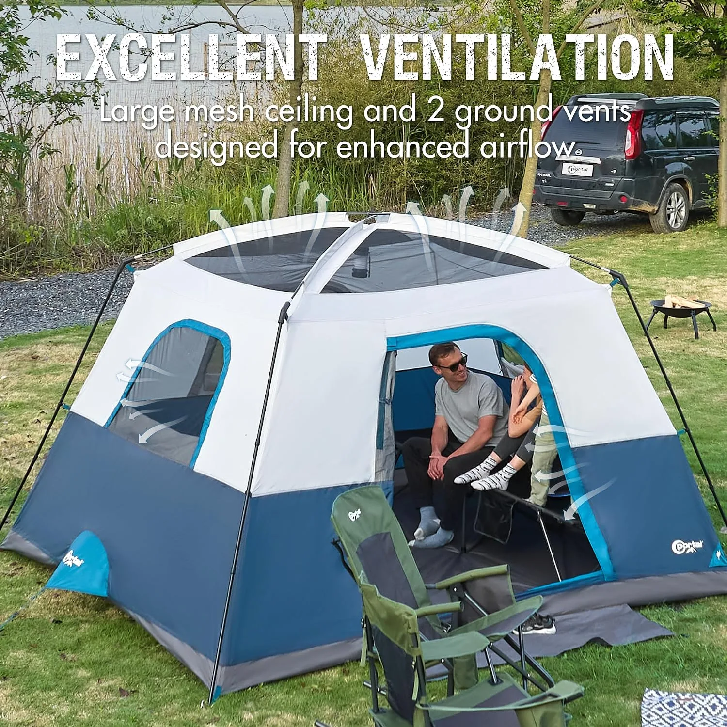 Portal Camping Tent, 6 Person Instant Cabin Tent with Rainfly, Large Mesh Windows & Upgraded Ventilation, Portable Big Tents with Carry Bag for Family Outdoor, Backpacking, Hiking