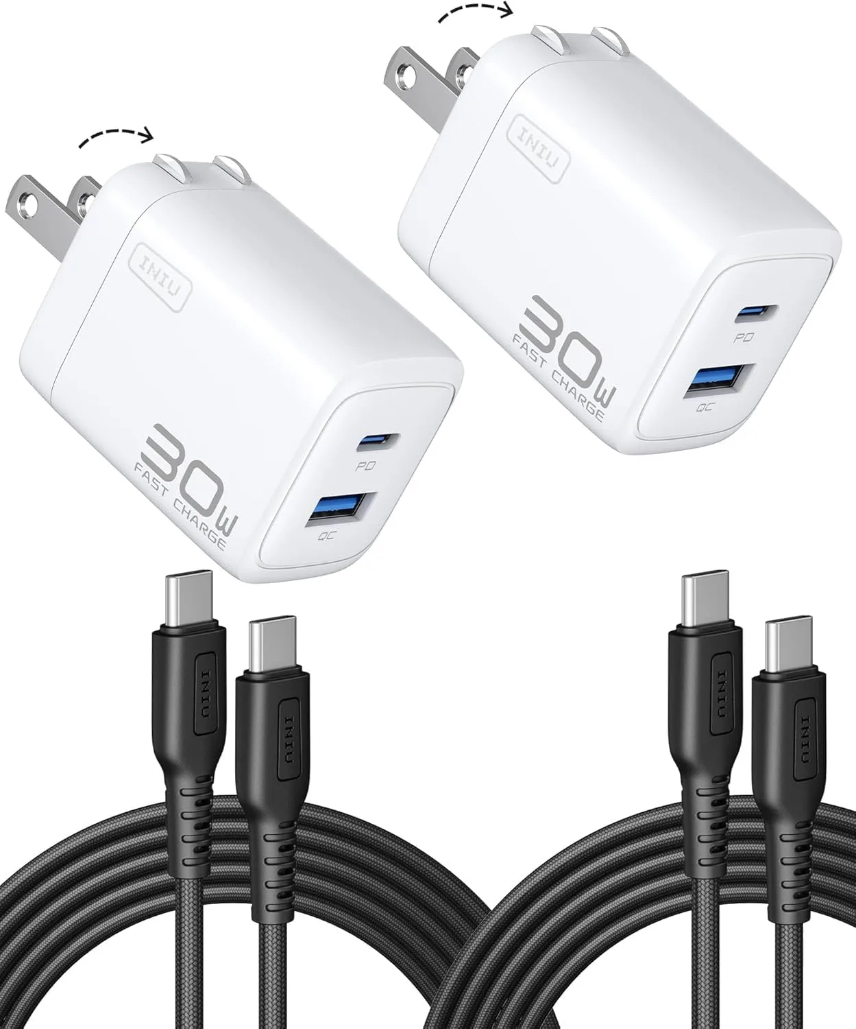 INIU USB C Charger, 30W Type C Fast Charging, 2-Port Adapter Charger Block
