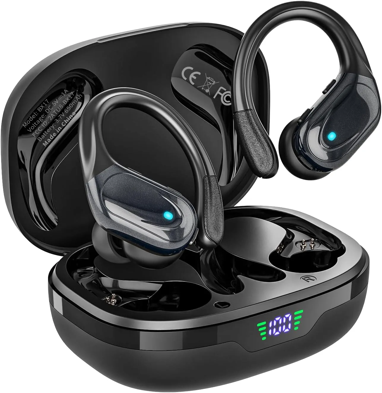 HAOYUYAN Wireless Earbuds Bluetooth 5.3 Headphones with 80H Playback, IPX7 Waterproof Over Ear Buds with LED Power Display for Sports Running Workouts (Purple)