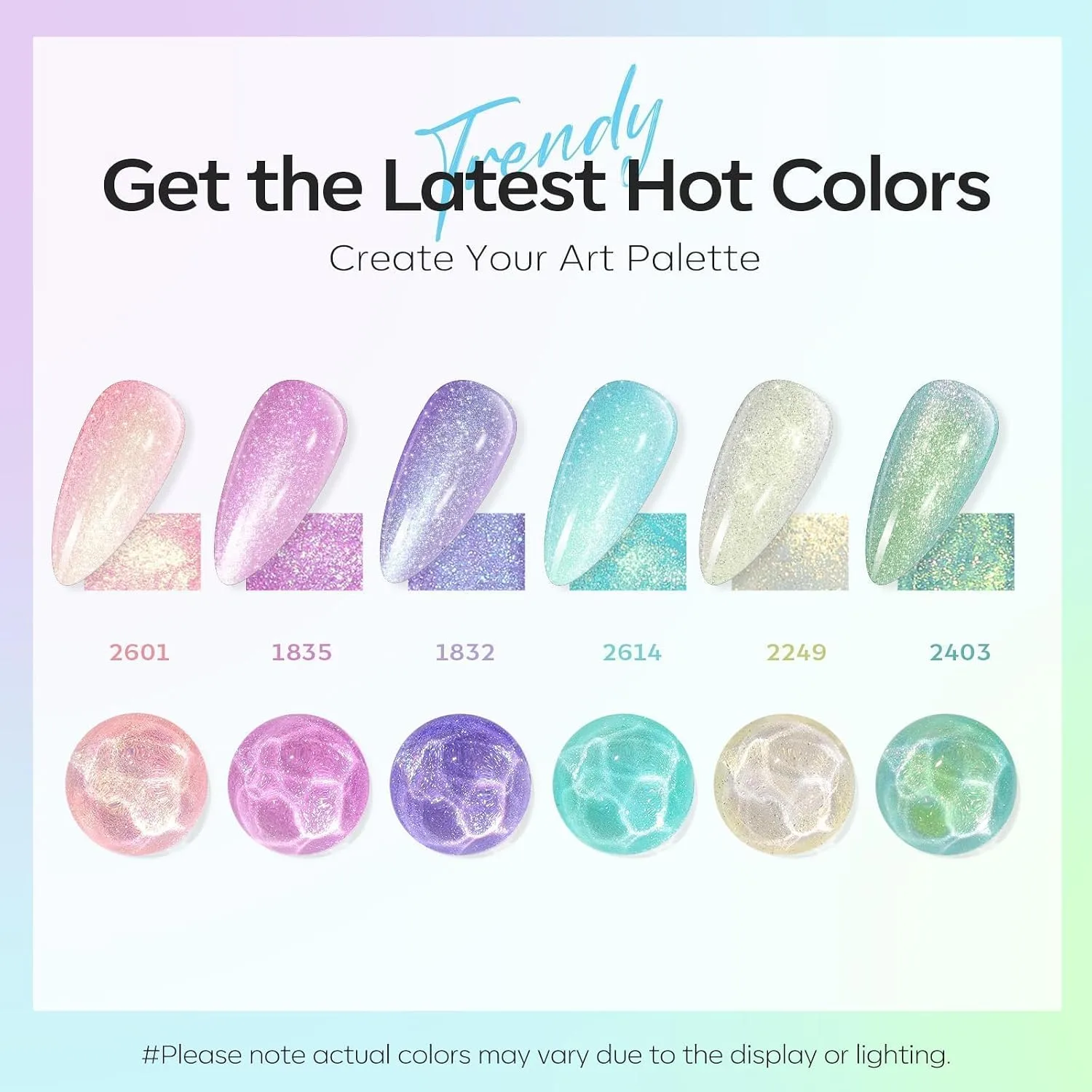 modelones Gel Nail Polish Set Glitter6Colors Pearl Pink Baby Blue Purple