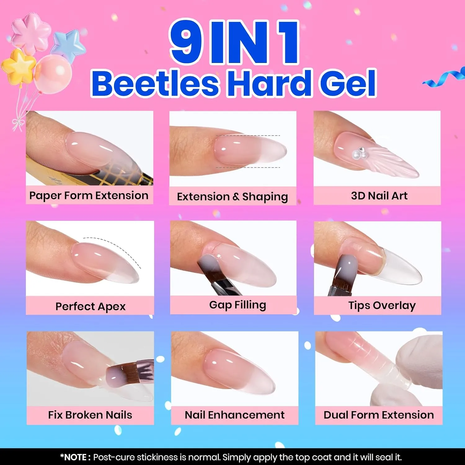 beetles Gel Polish Beetles Builder Gel for Nails, 3 Colors 9 in 1 Clear Nude Pink Hard Gel