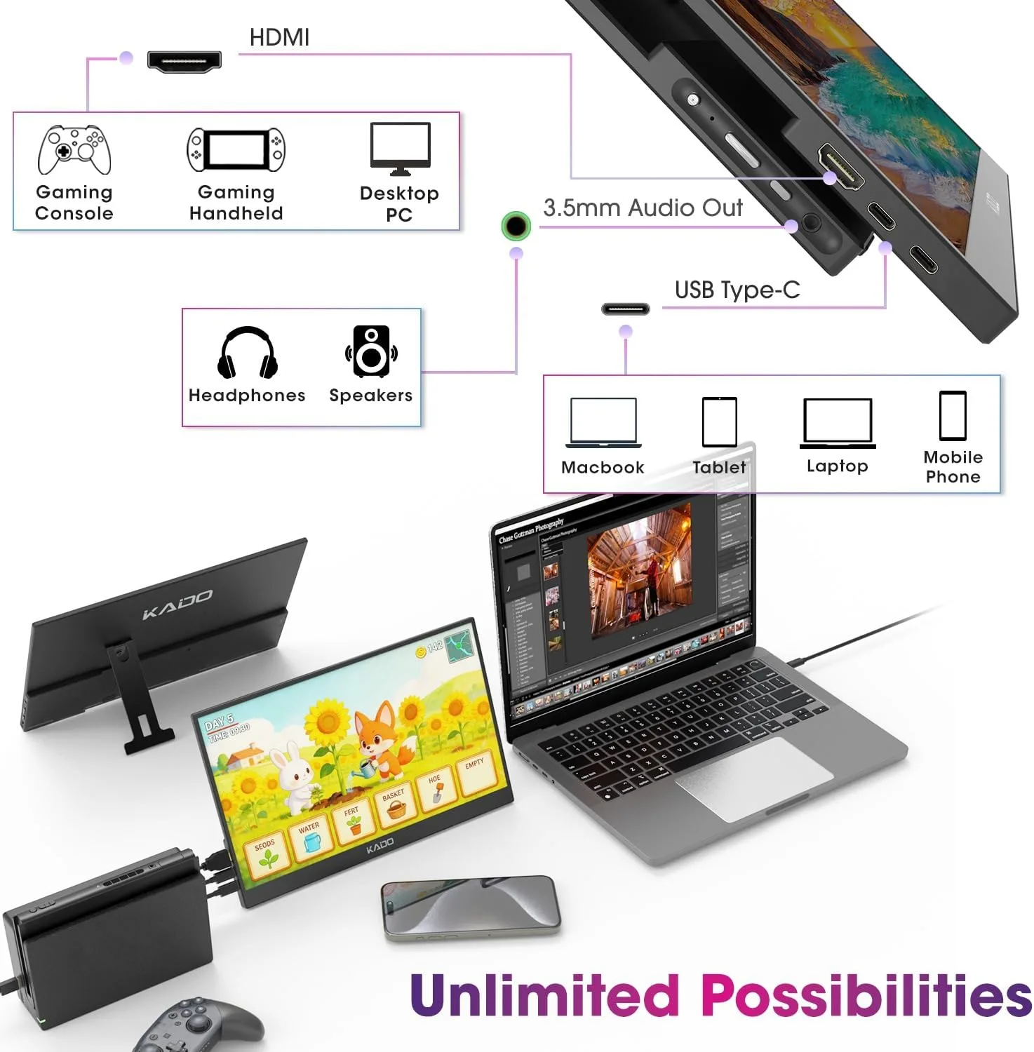 Kado 15.6" FHD Portable Monitor for Laptop 1080p Second Display IPS
