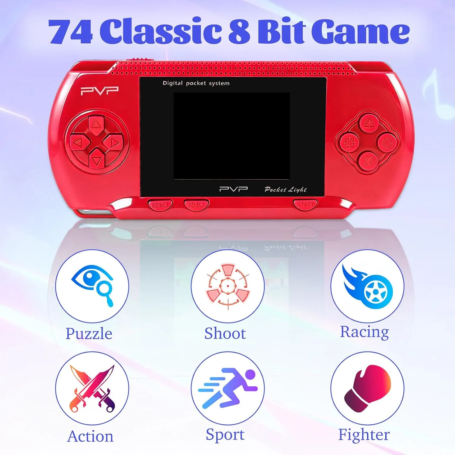 Red Handheld Game Console, 74 Built-in 8-Bit Games