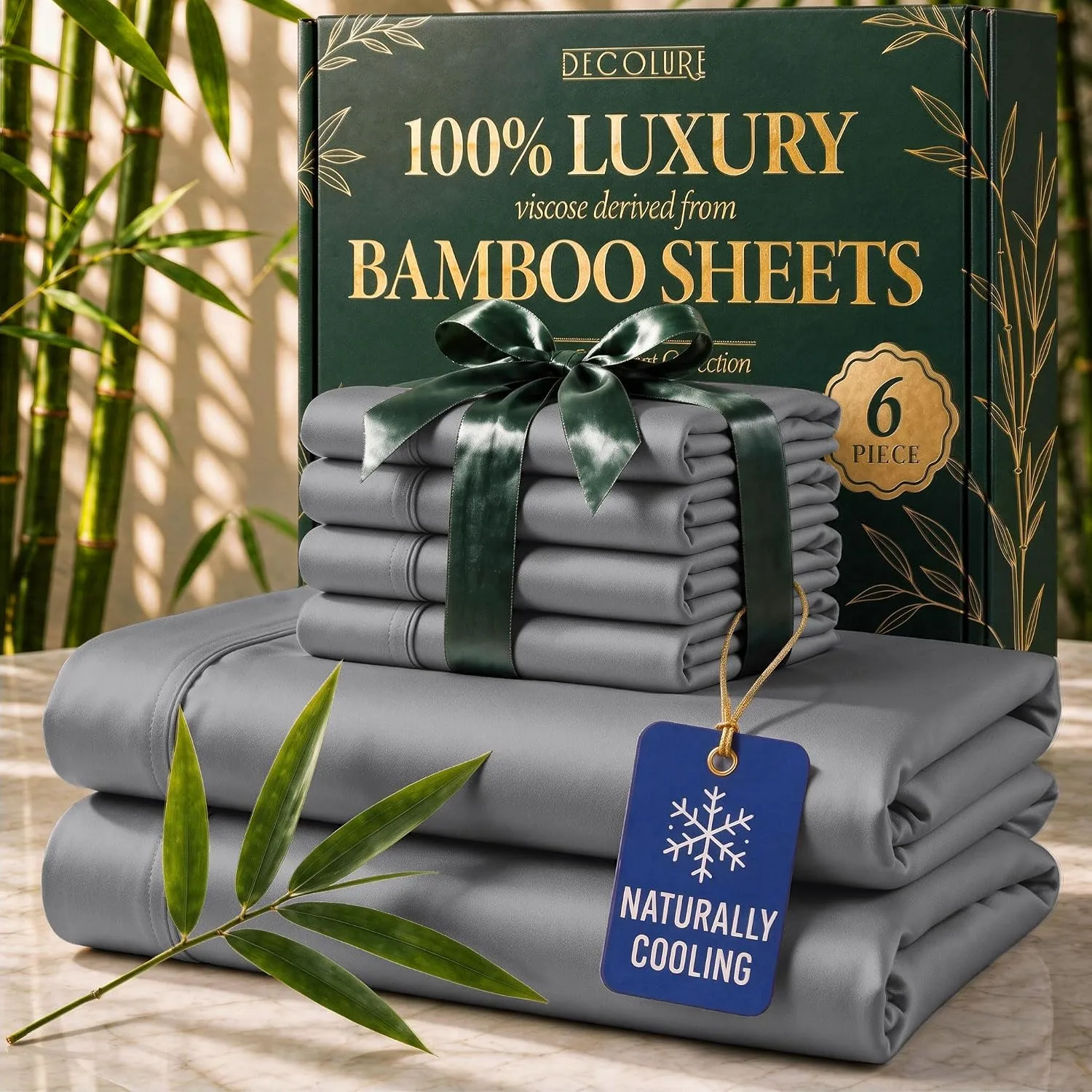 DECOLURE 100% Viscose from Bamboo Sheets King Size | 6 Pc Cooling Bed Set