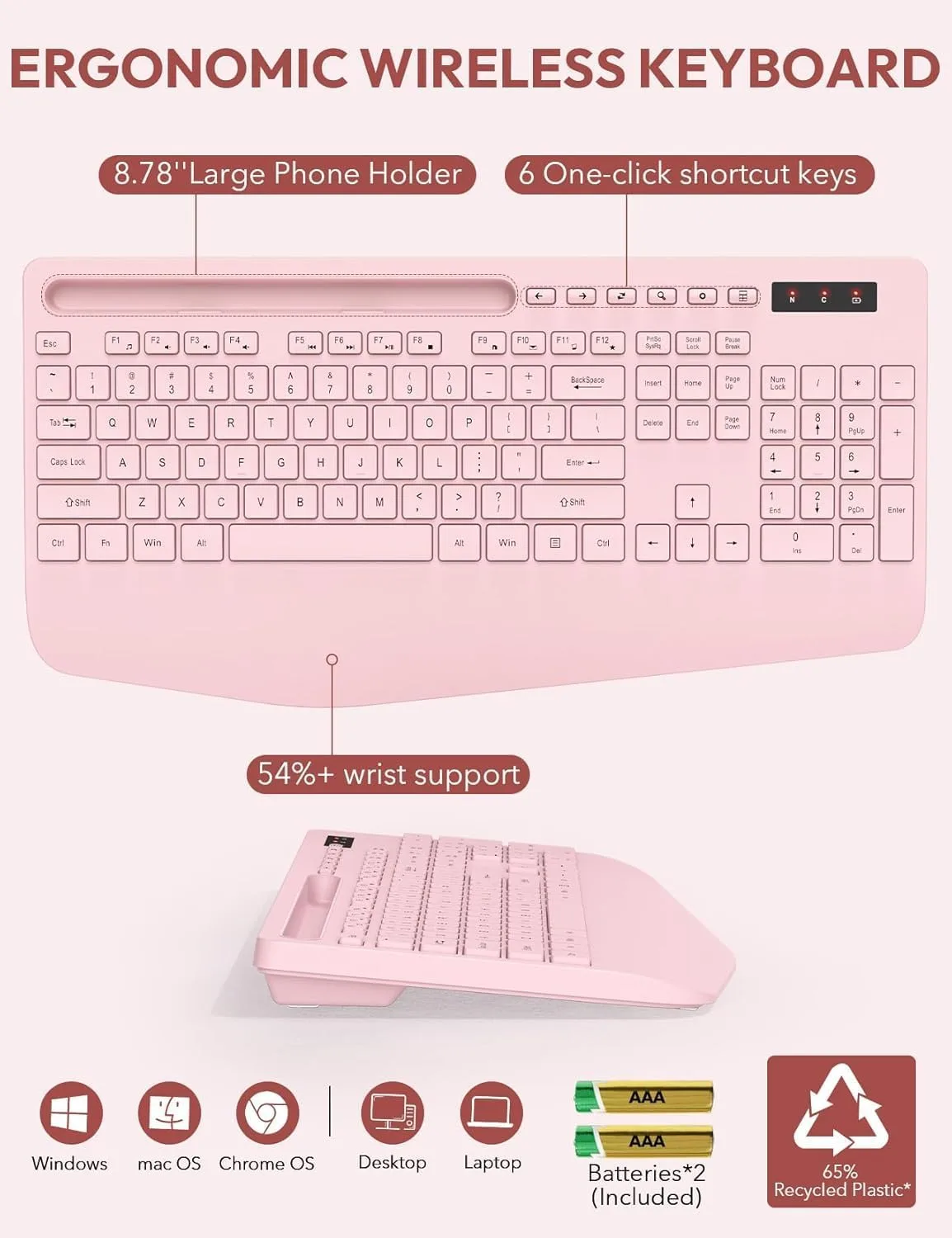 SABLUTE Wireless Keyboard and Mouse Combo, Full Size, Ergonomic Wrist Rest