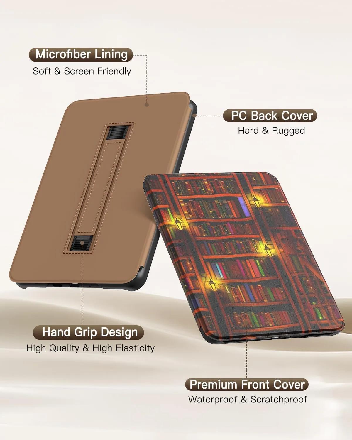 MoKo Case for 7" Kindle Paperwhite 12th Gen 2024 & Colorsoft, Retro Library