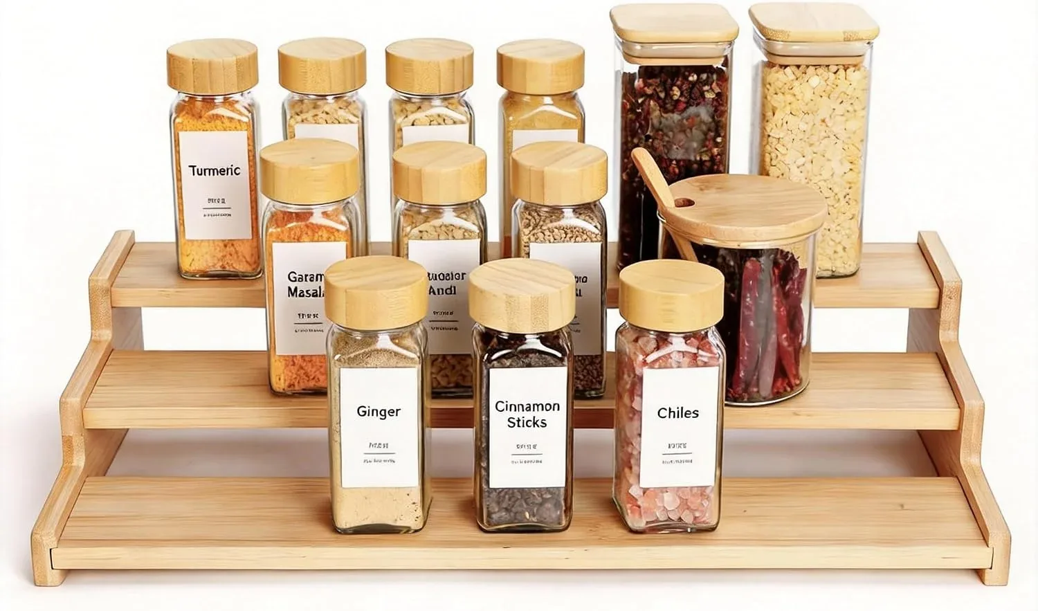 Organizador de especias de bambú 3 niveles para cocina