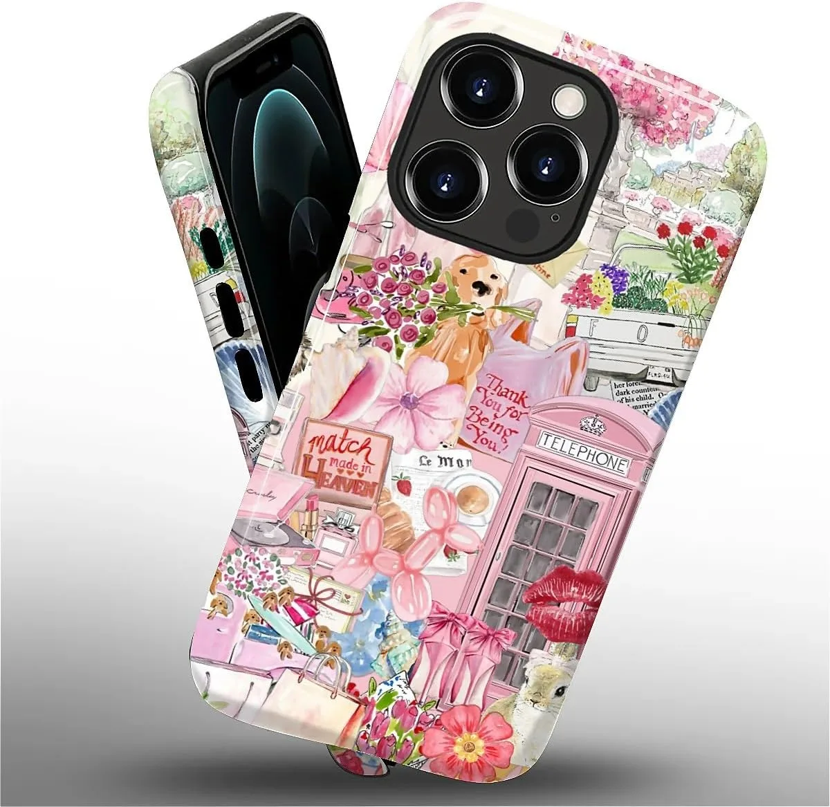 DAIZAG Case for iPhone 12 Pro Max,Mixed 2 Layer Design Shockproof Soft TPU Ddouble Protection Phone Case for iPhone 12 Pro Max-Cute Pink Animal Garden Collage