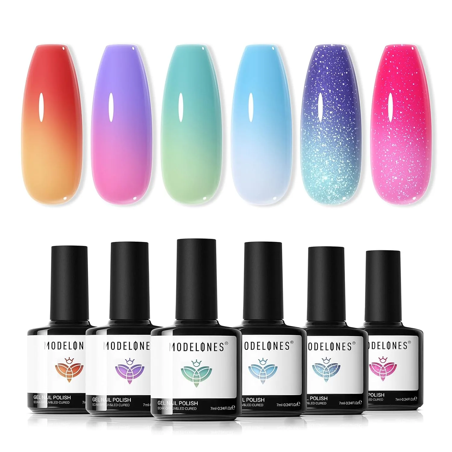 modelones Gel Nail Polish Set Glitter Color Changing 6Colors Red Pink Blue