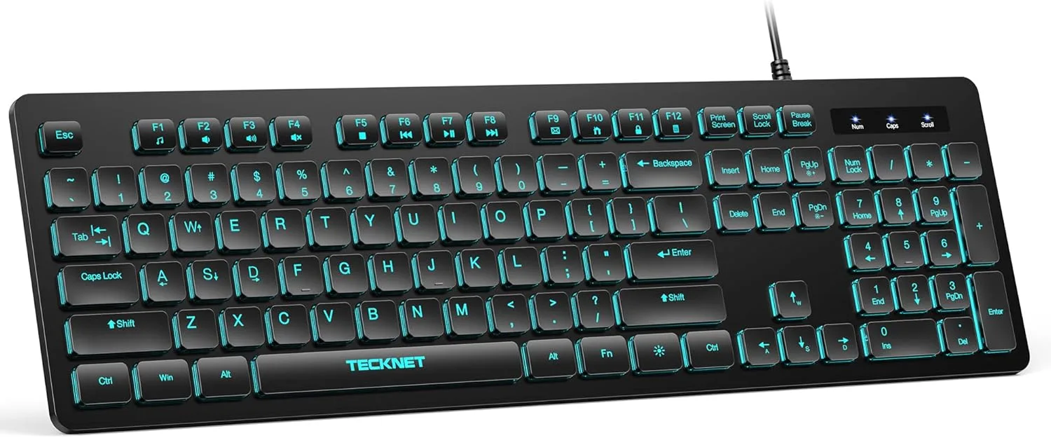 TECKNET Wired Keyboard, Silent Typing, Full-Size Layout,RGB Backlit