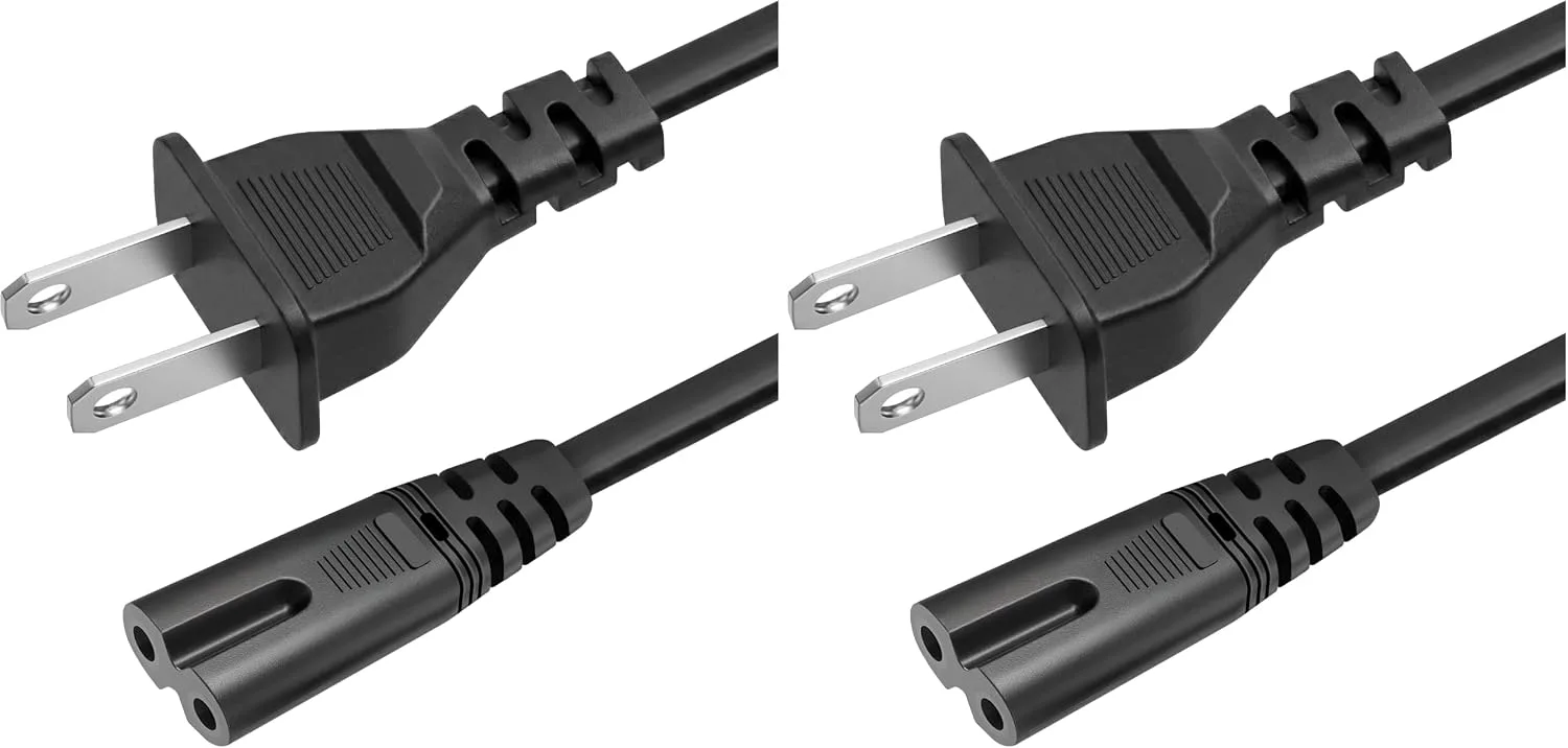 AC 2 Prong C8 Power Cord 5ft Standard 2-Slot for TV PS4 PS5 Speaker Monitor Xbox Wall Power Cable Replacement Black