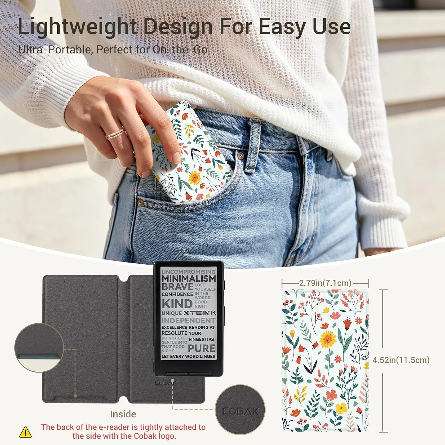 CoBak Magnetic Case for XTEINK X4, Ultra-Lightweight Protective Cover for Xteink X4 E-Reader, Secure Magnetic Attachment(Flower Sea)