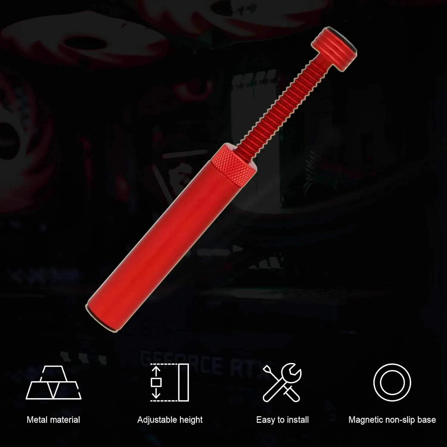 Aivalas GPU Support Bracket, Graphics Video Card Brace with Height Adjustable, Anti Sag Holder for Universal Graphics Card Sag, GPU Stand with Magnet and Rubber Pad, Red