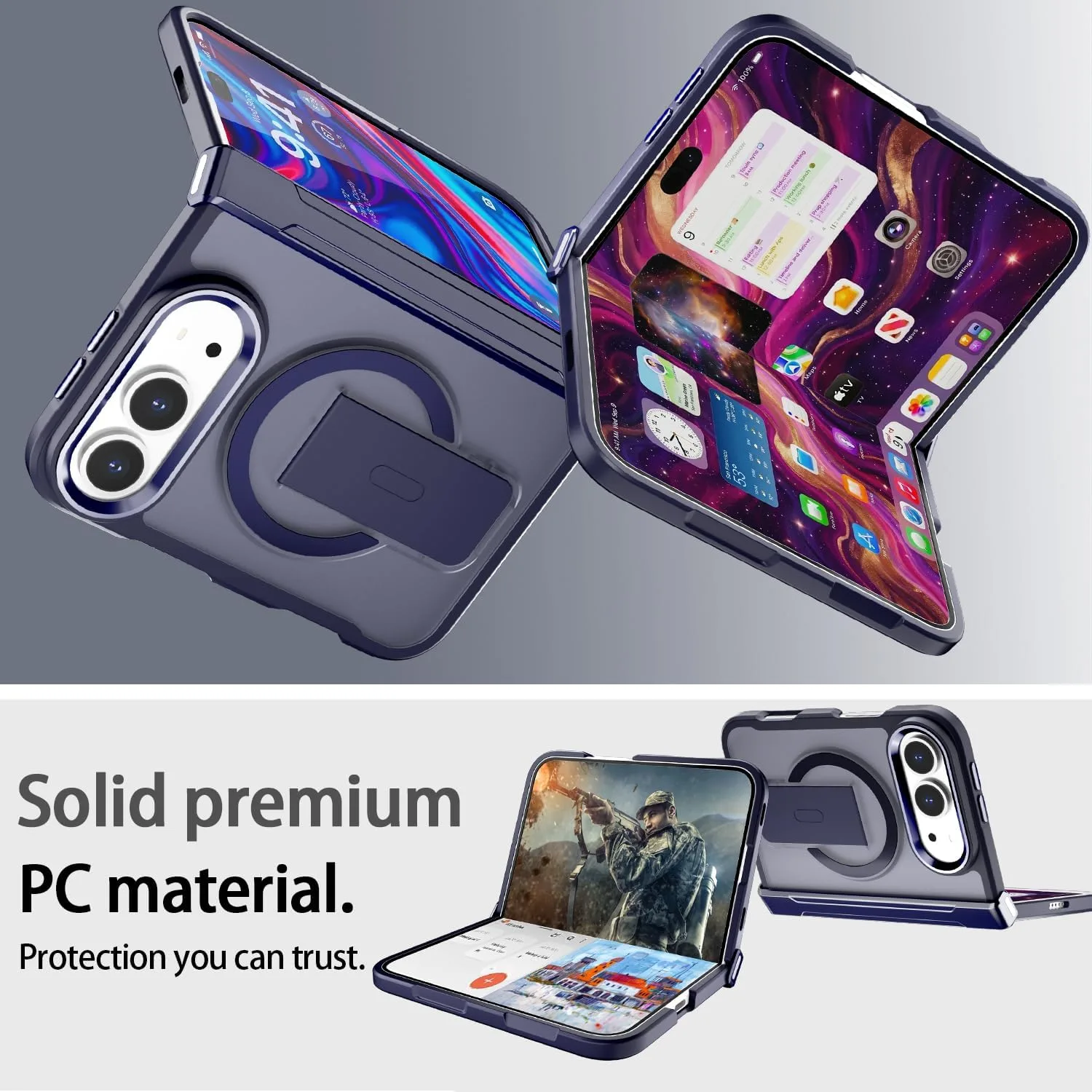 AICase for iPhone Duo Case,Fold Translucent with Hinge+Ring Stand
