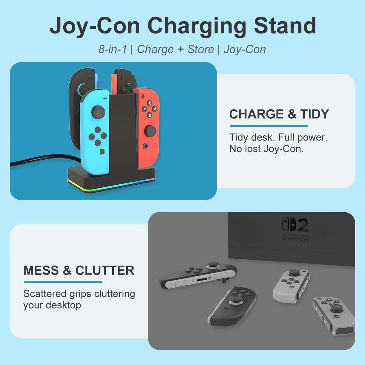 Switch 2 JoyCon Charging Dock for Nintendo Switch 1/2 Controller