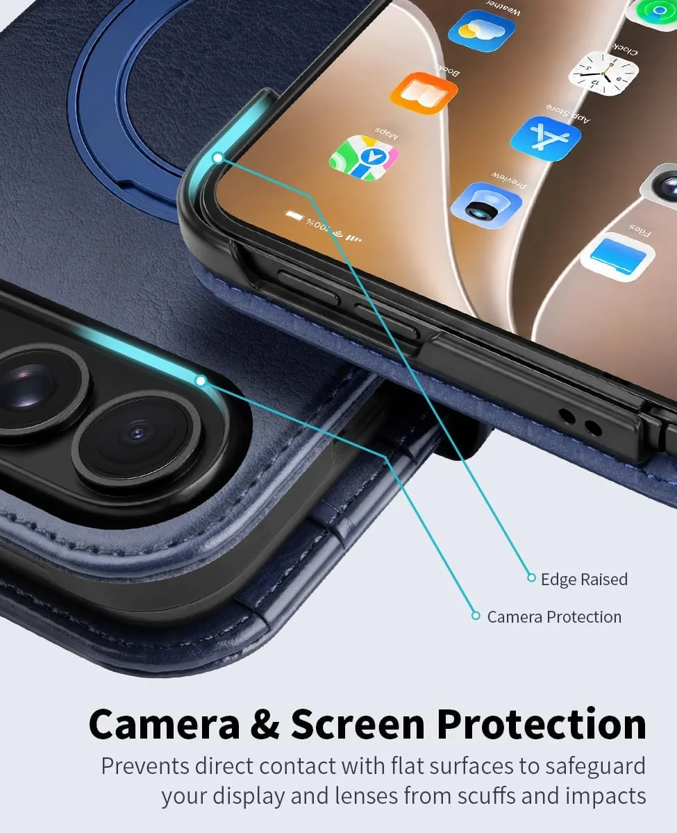 OCASE for iPhone Duo Wallet Case with Ring Stand, Card Holder, Blue