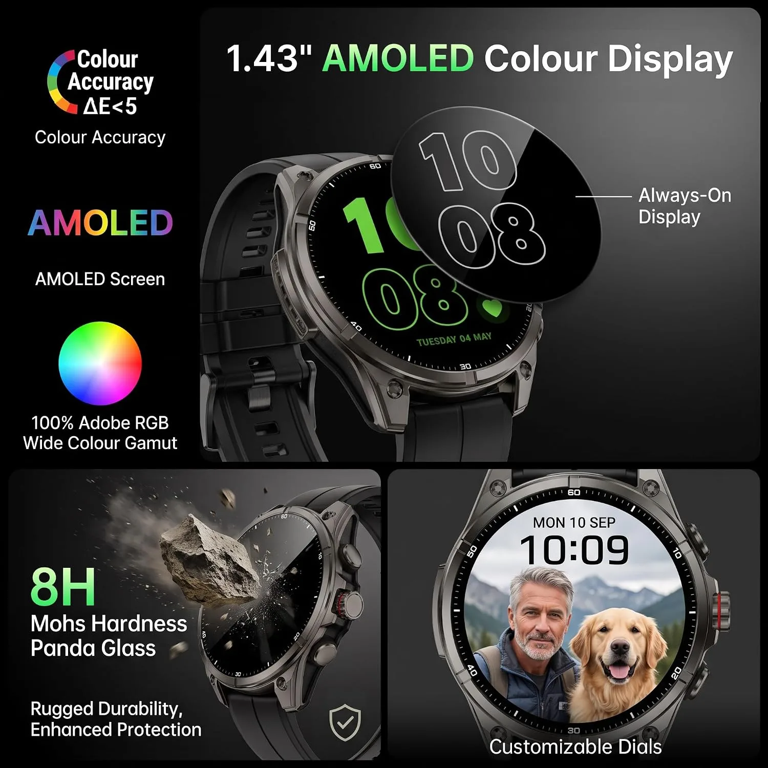 SOUYIE GPS Smart Watch for Men, 1.43" AMOLED Display Rugged Fitness Tracker
