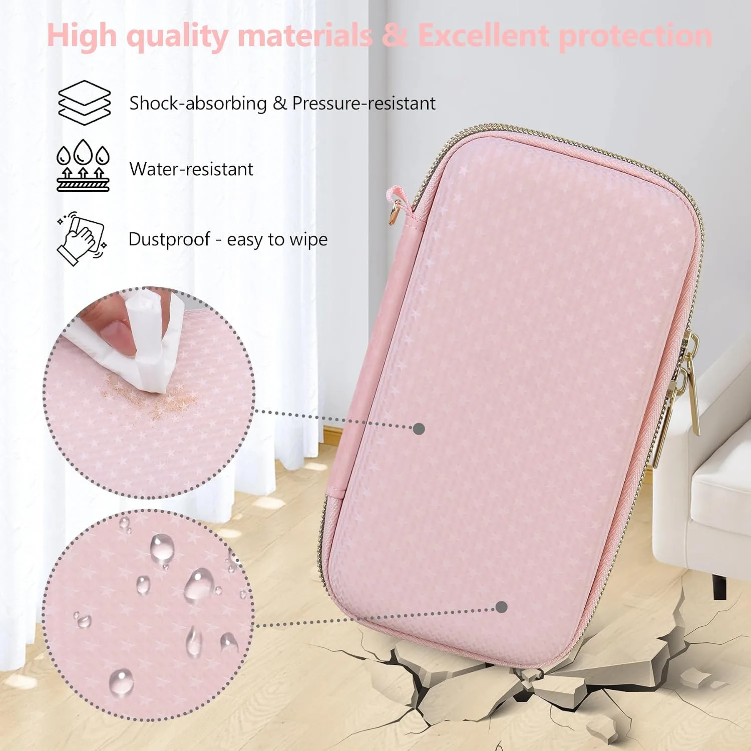 Supmay Hard Carrying Case Compatible with Nintendo DS Lite NDSL, Gameboy Advance Games Storage Holder Travel Bag with Mesh Pocket for USB Charging Cable, Stylus, Earphones, Game Cartridge, Pink