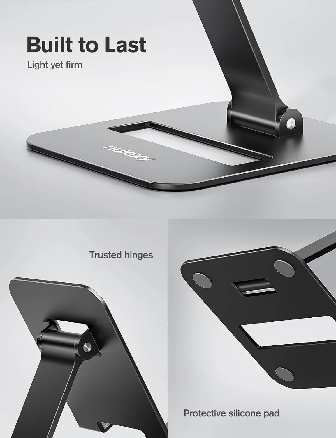 Nulaxy 2 Pcs Aluminum Dual Folding Cell Phone Stand for Desk Black&Rosegold