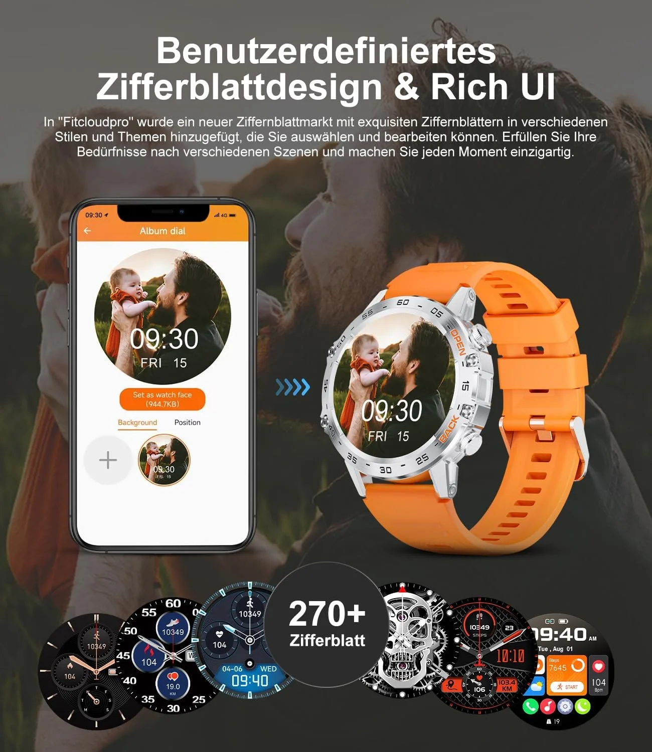 SUNKTA Smart Watches for Men(Answer/Calls),1.39 inch Touchscreen/5ATM Waterproof/120+ Sports Modes Fitness Watch with Heart Rate for Android/iOS Orange