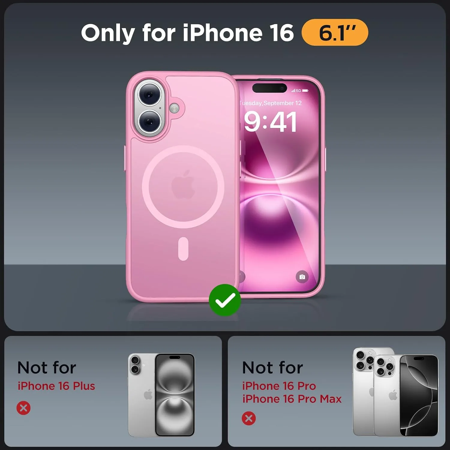 Miracase Magnetic Series for iPhone 16 Case [Compatible with MagSafe] Military-Grade Protection, Anti-Fingerprint, Slim Phone Case for iPhone 16 6.1 inch - Messy Pink