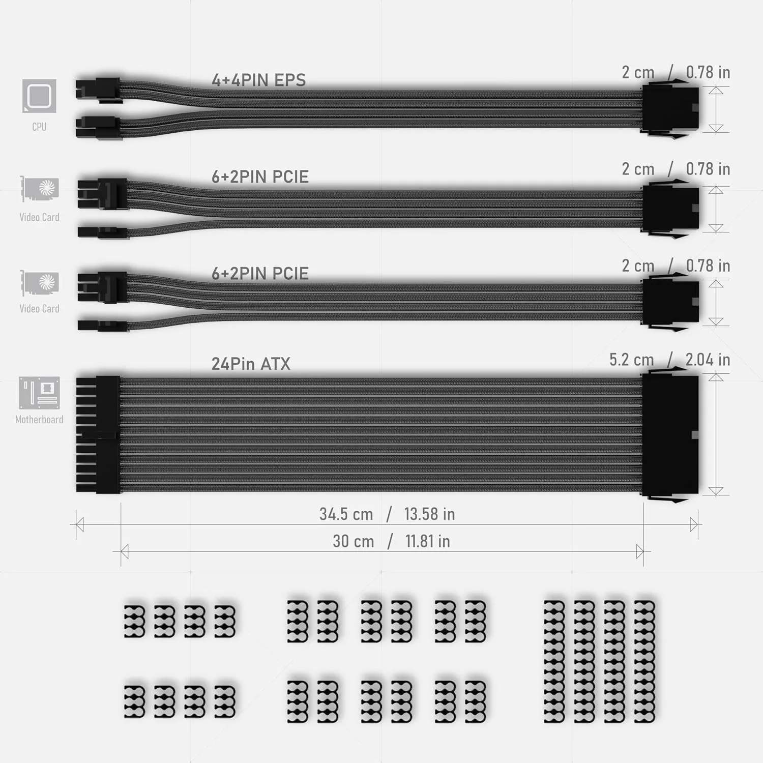 EZDIY-FAB PSU Cable Extension Kit, 18AWG Sleeved, ATX/EPS/PCIe, 30cm, Black