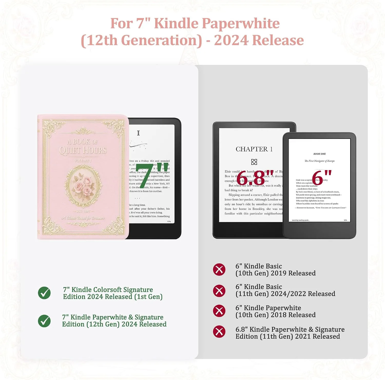 Magnetic Book Cover Case for 7'' Kindle Paperwhite & Colorsoft