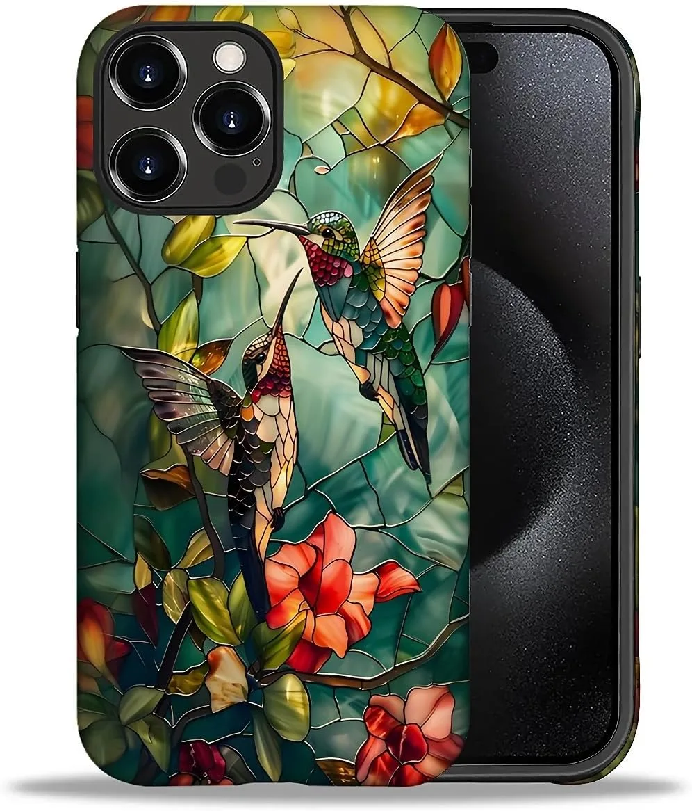 DAIZAG Case for iPhone 16 Pro Max,Mixed 2 Layer Design Shockproof Soft TPU Ddouble Protection Phone Case for iPhone 16 Pro Max-Gorgeous Hummingbird